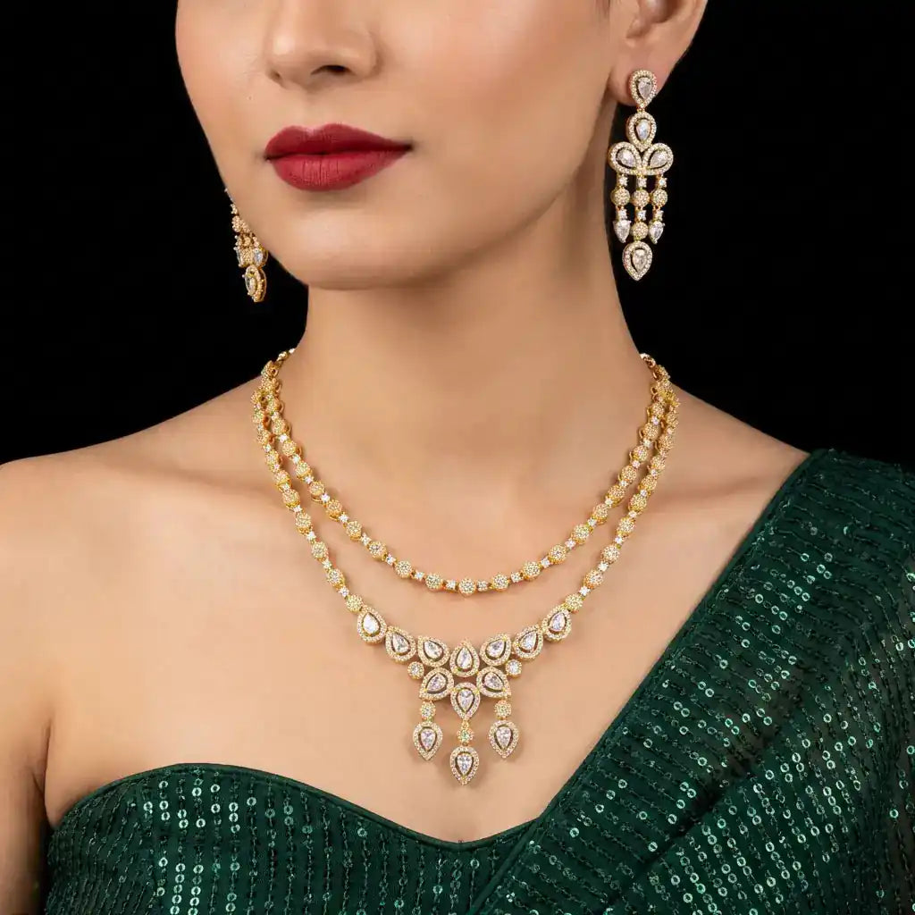 24ct Gold Layered Stone Necklace with stud PMSNS4W-0021, PMSHST14W-052