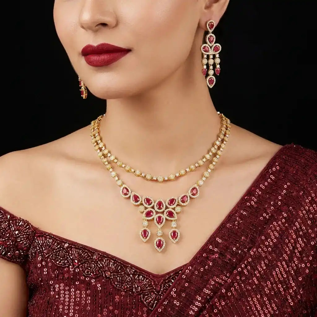 24ct Gold Layered Stone Necklace with stud PMSNS4WX-0021, PMSHST14WX-052