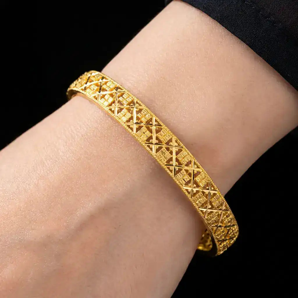 24ct Heavy Gold Layered Boho Style Bangle PGB77-022
