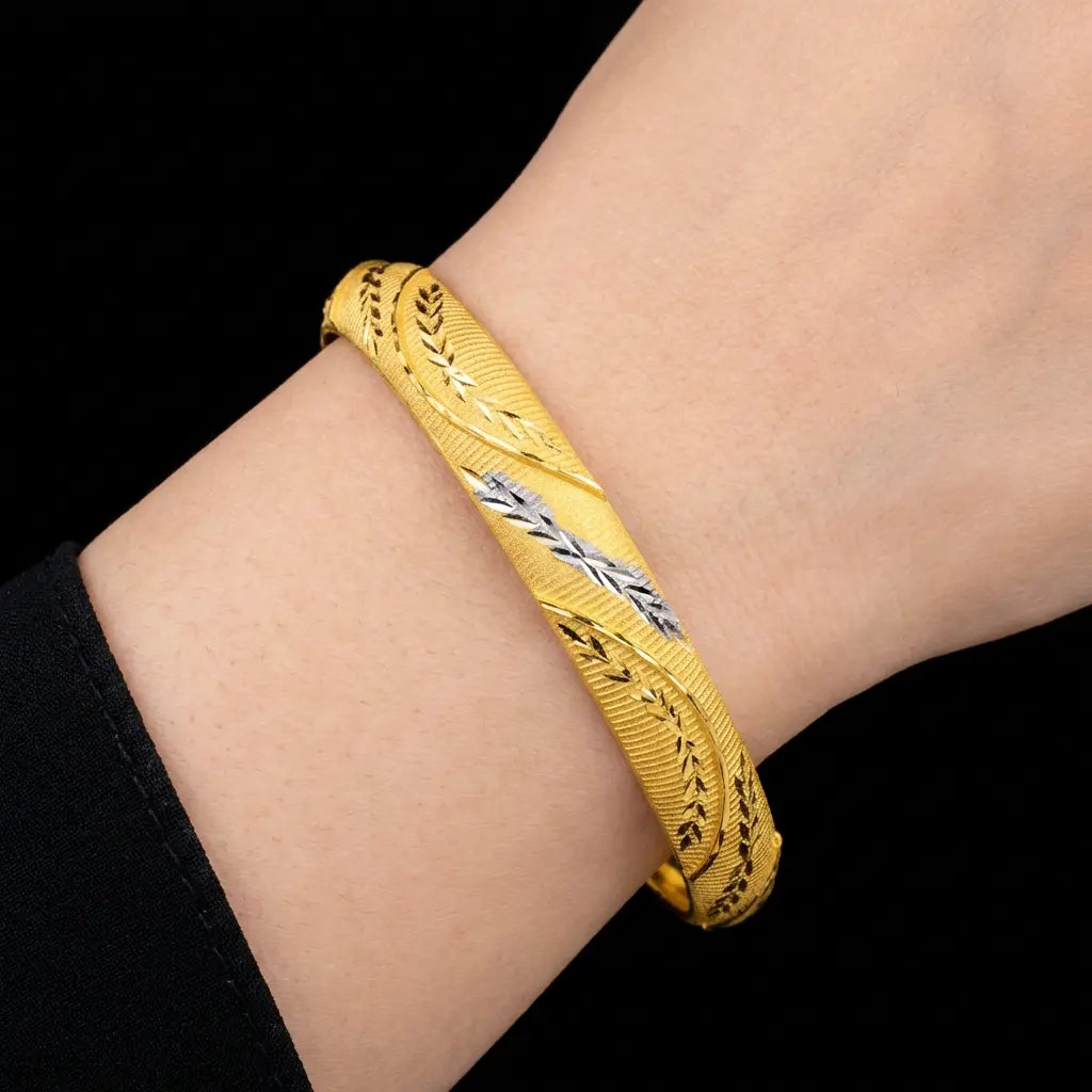24ct Heavy Gold Layered Rhodium Bangle PRGB31-032