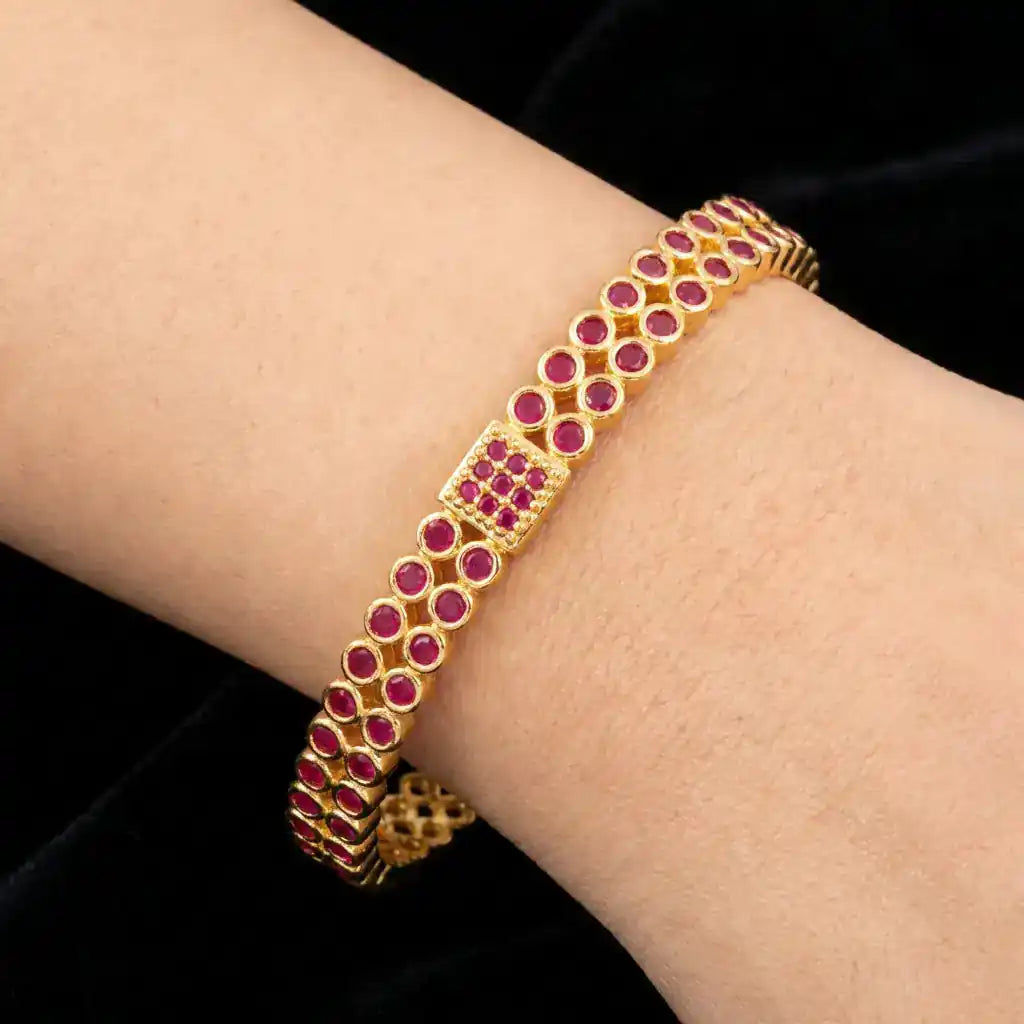 24ct Heavy Gold Layered Stone Bangle PSB11R-072