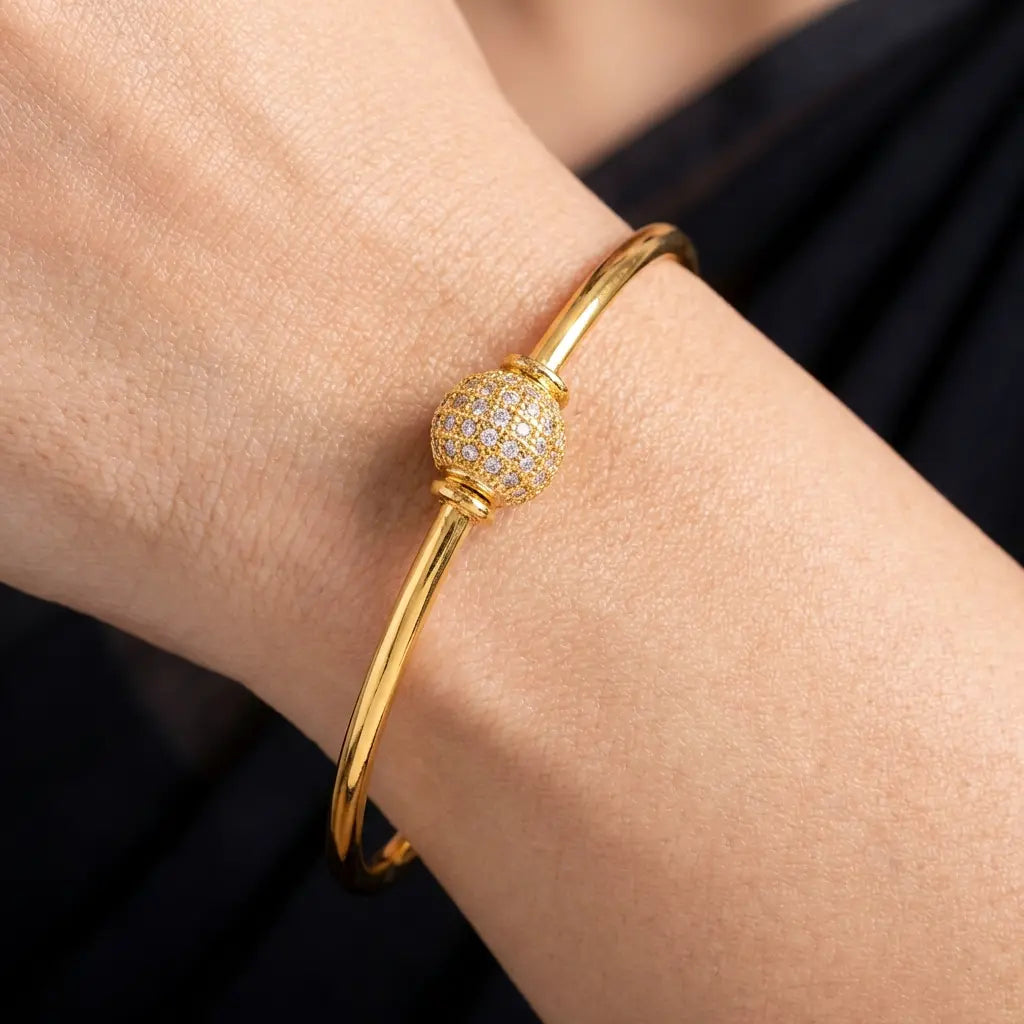 24ct Heavy Gold Layered Stone Bangle PSB11W-091