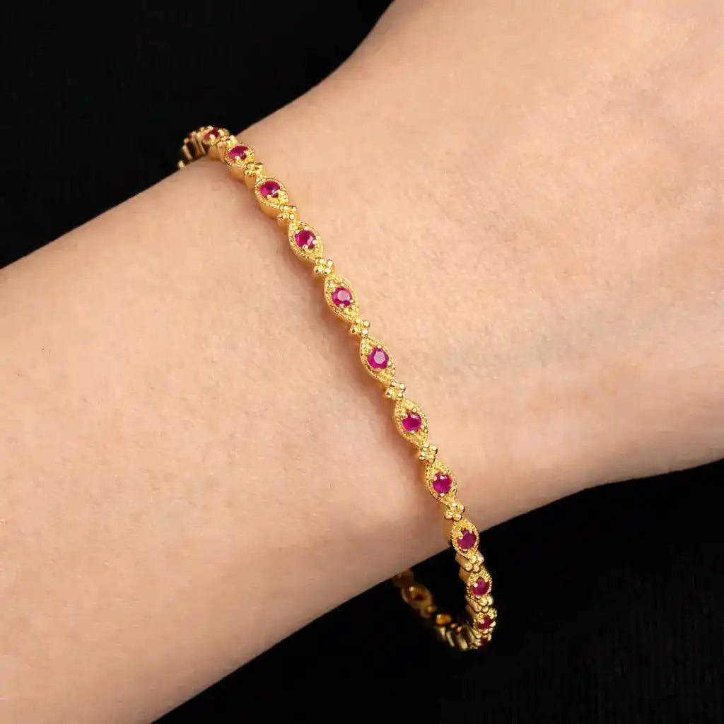 24ct Heavy Gold Layered Stone Bangle PSB14R-081