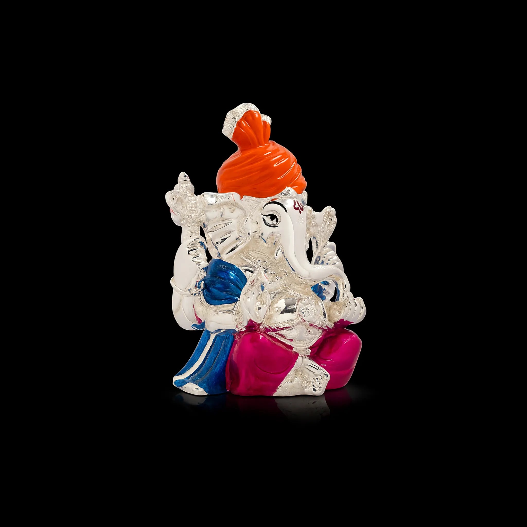 Decorative Silver Ganesha Statue with Pink and Blue Detailing PIDRSG36-004