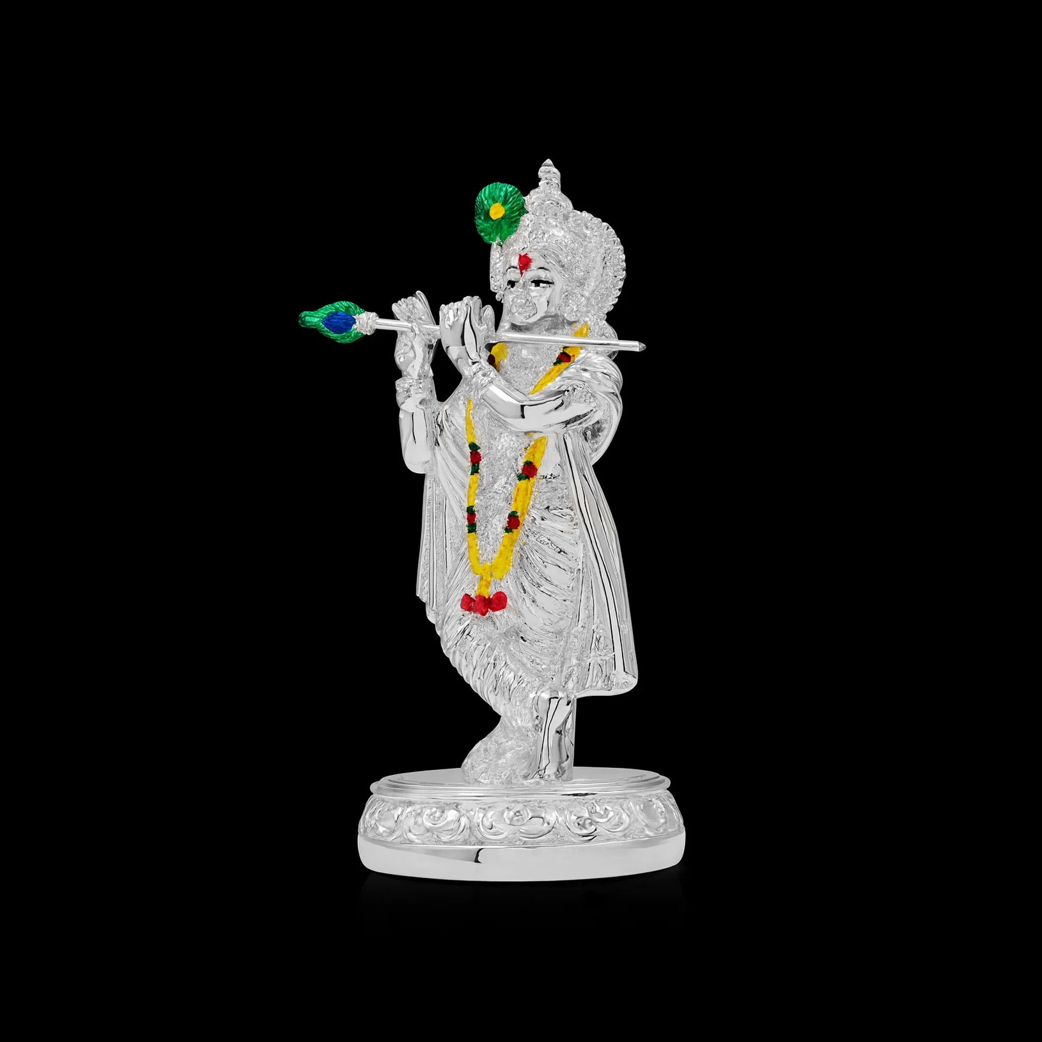 Decorative Silver Krishna Statue Playing Flute PIDRSKR3-003