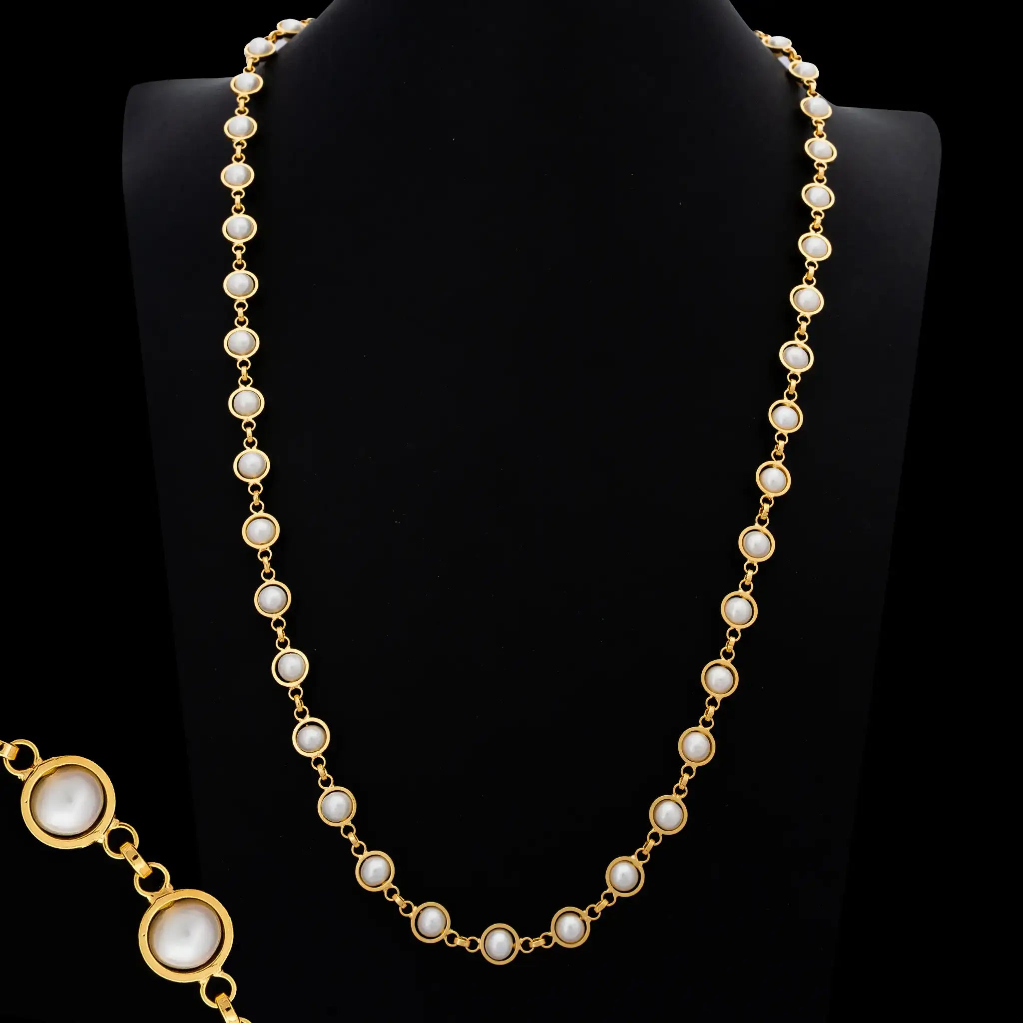 Pearl Bezel Row Stone Chain Gold Layered