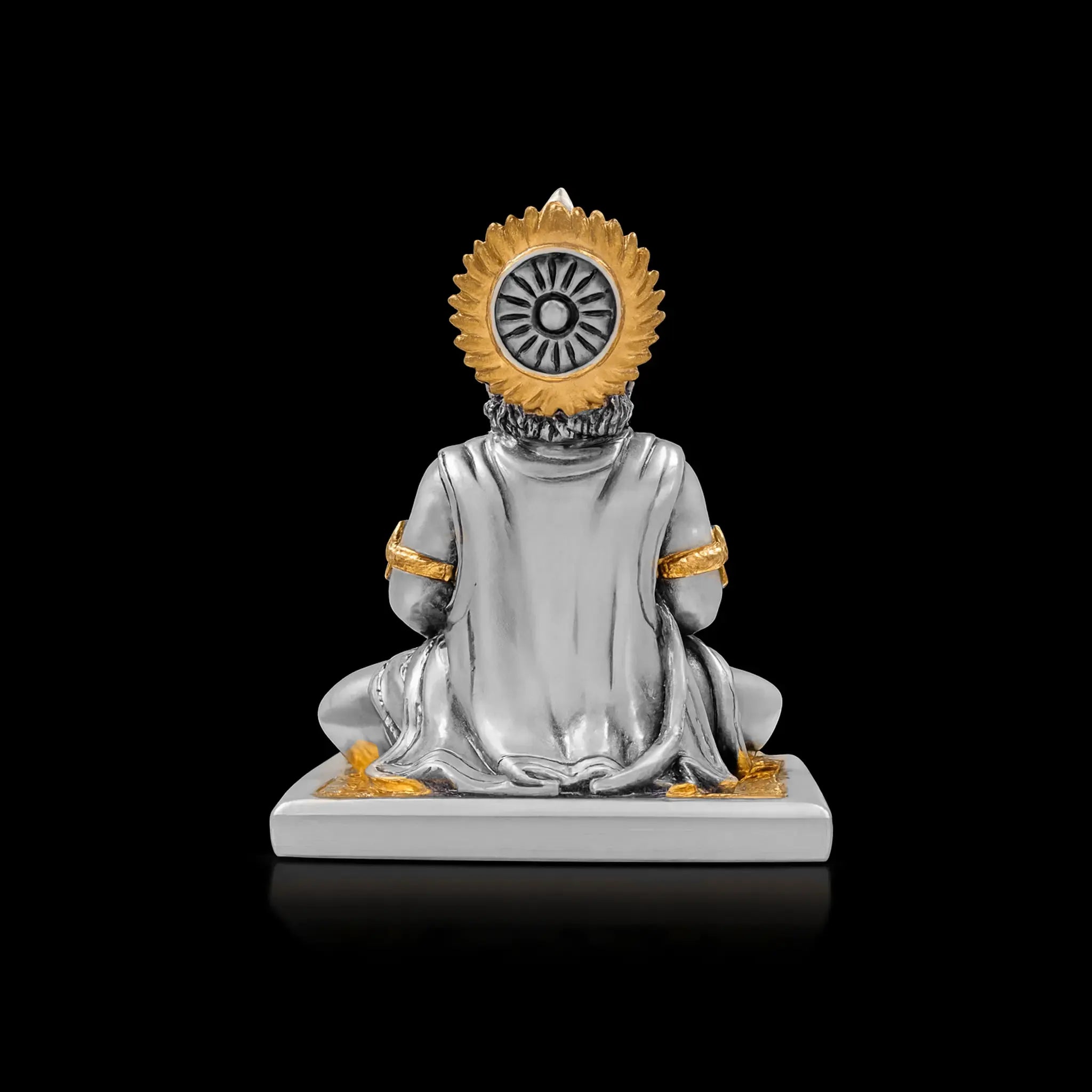 Silver Hanuman Figurine Seated on Ornate Pedestal PIDRSH4-003