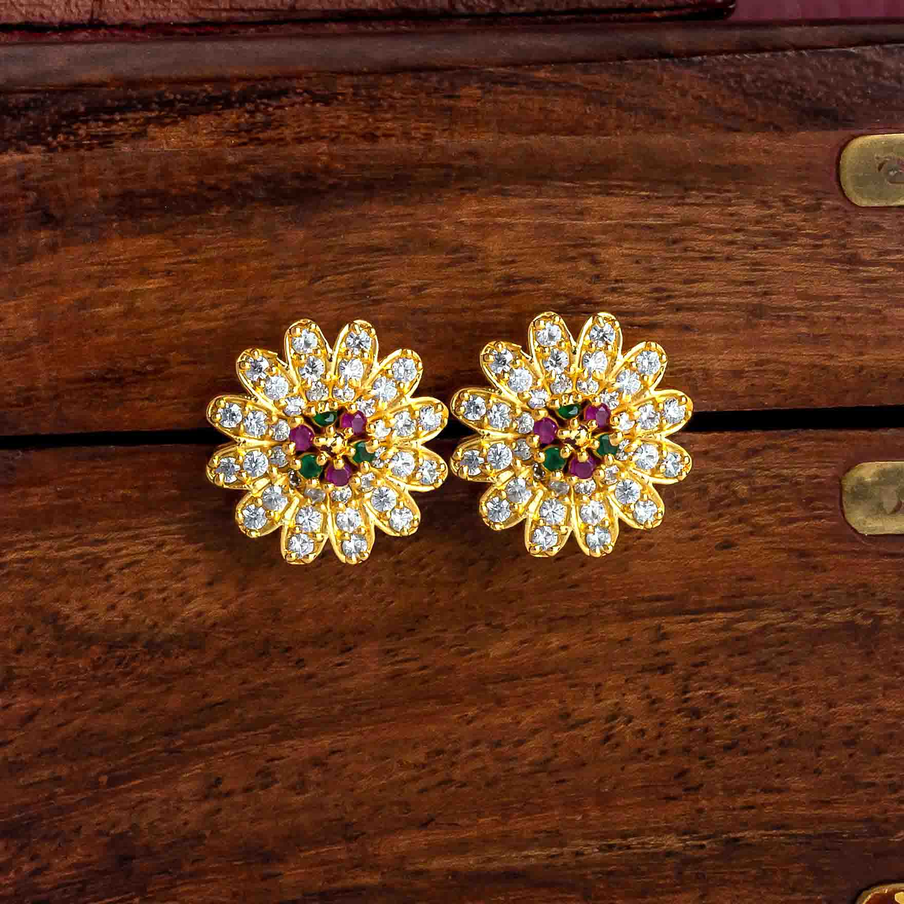 Gold Layered Anti Turnish Flower Earrings