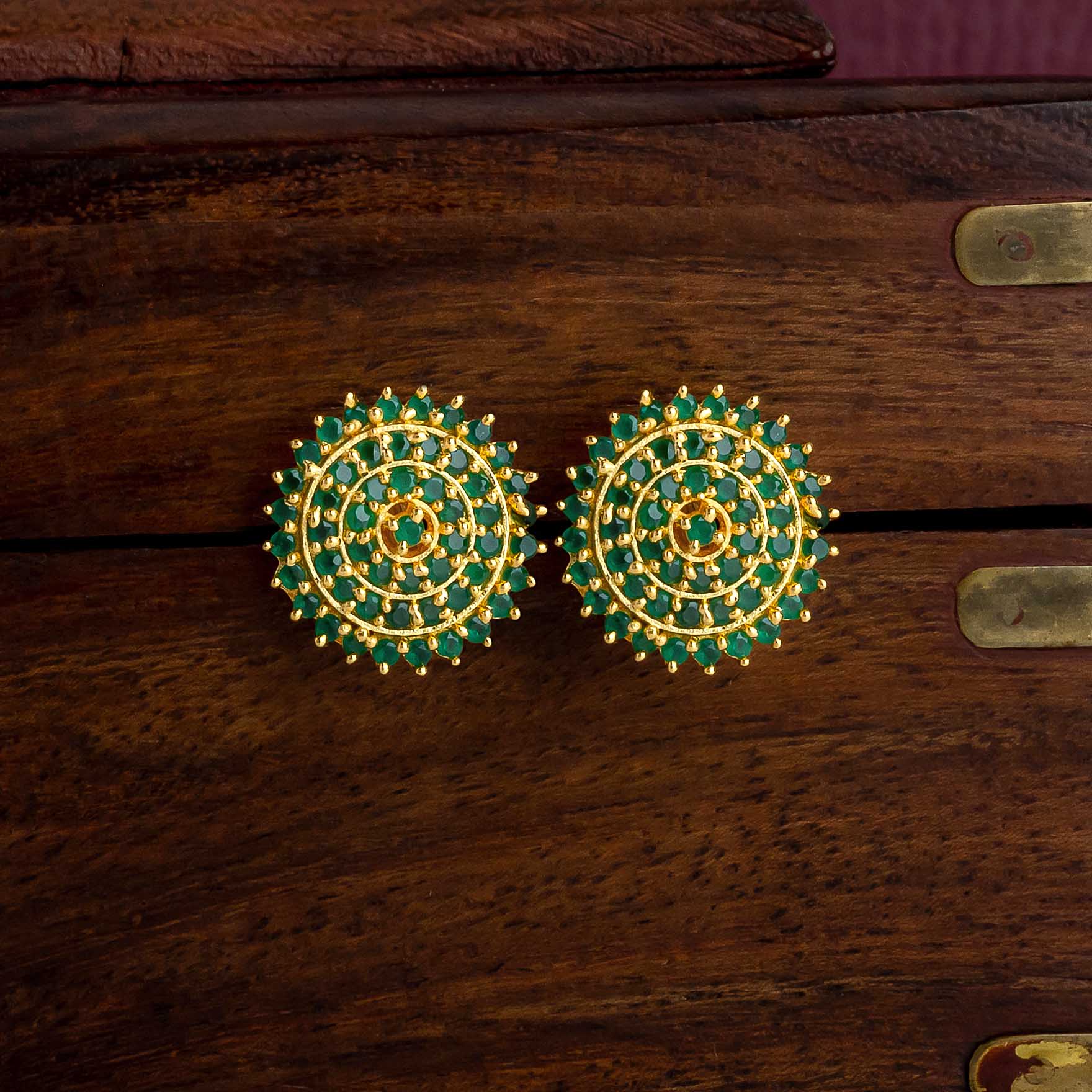 Green Stone Gold Layered Studs Online