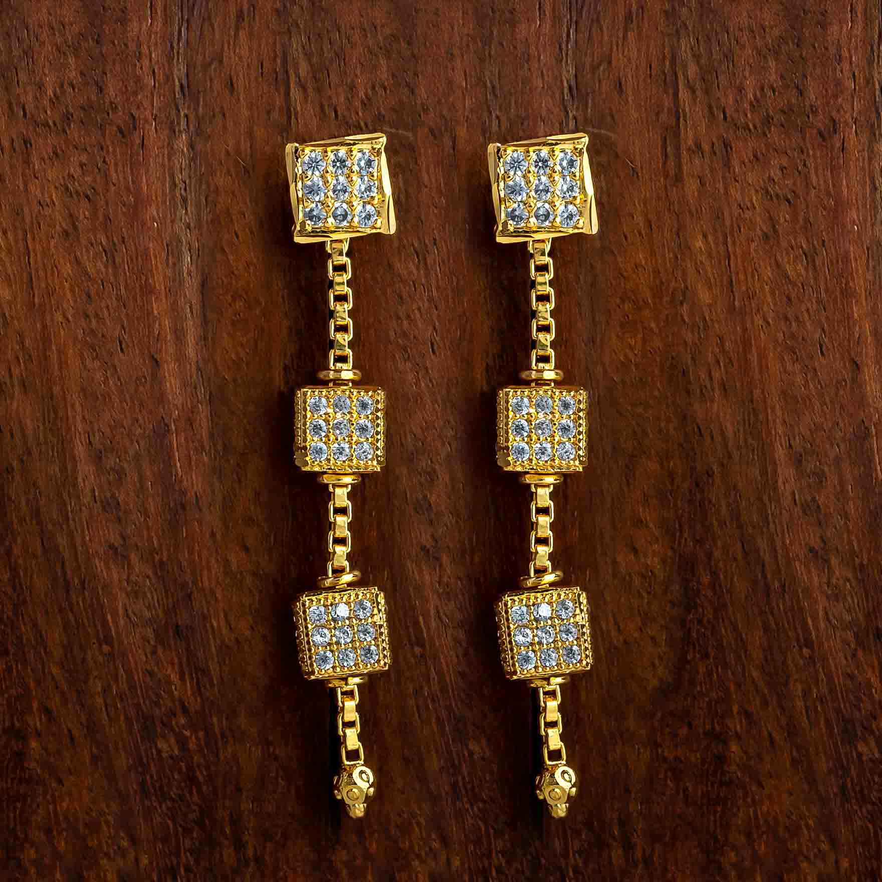 Hanging Gold Layered Ad Stone Earrings