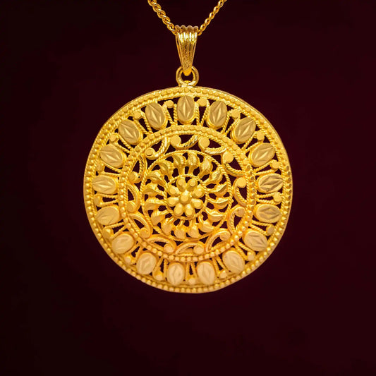 Disc Ornate Filigree Locket Gold Layered – Pendant, Round, Bridesmaid – product view 1