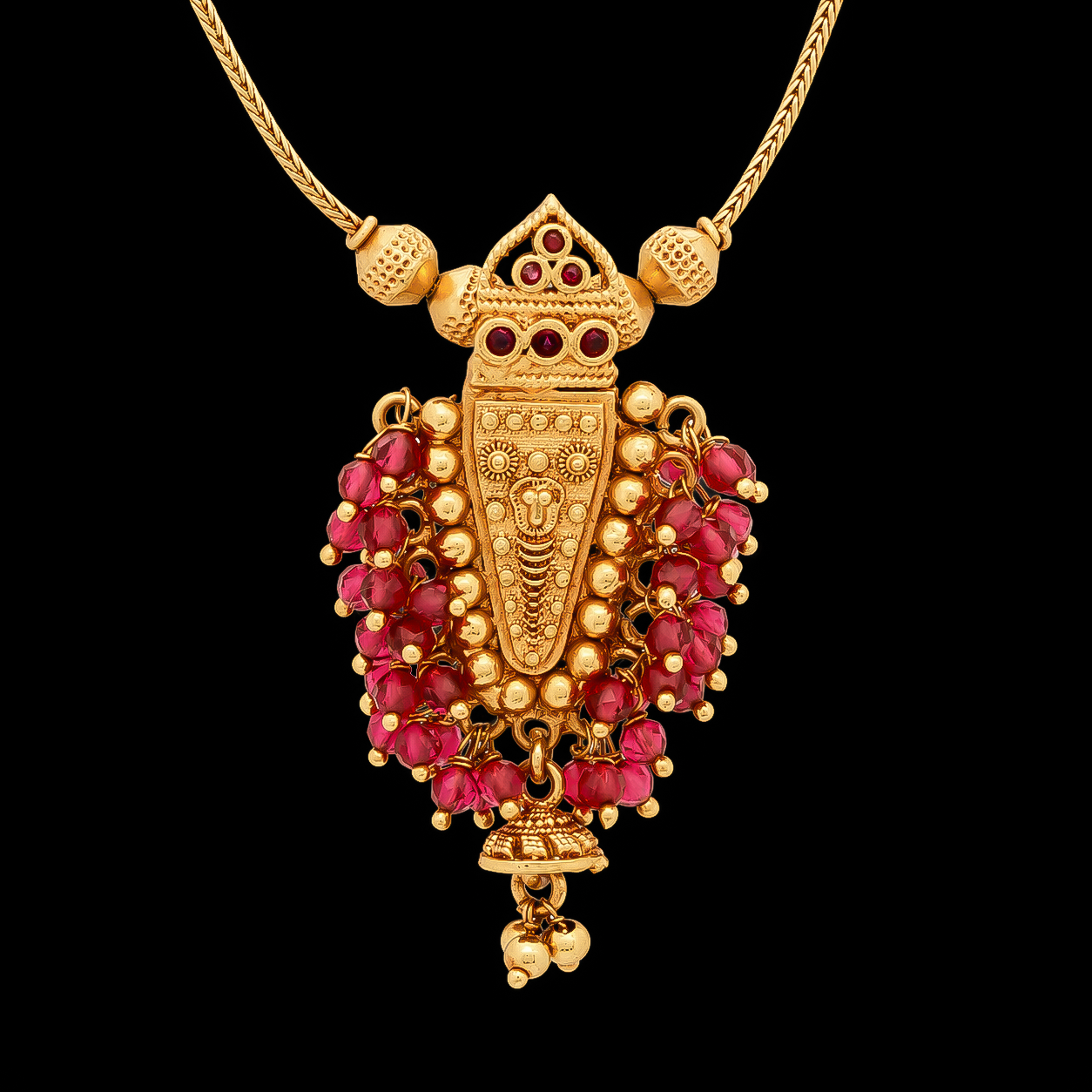 Traditional Gold Necklace with Red Gemstone Pendant PSGRNSSR38R-038