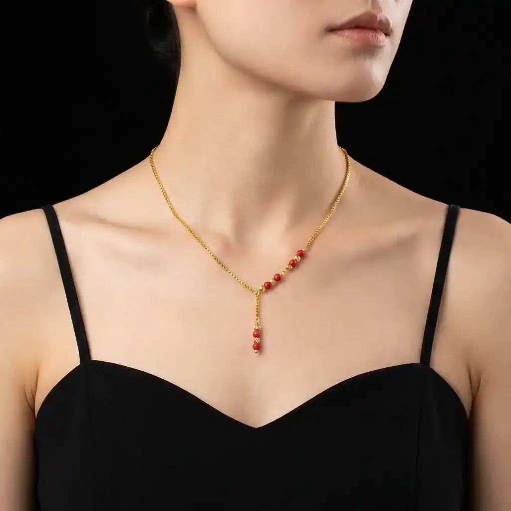 24kt Gold Plated Coral Stone Necklace
