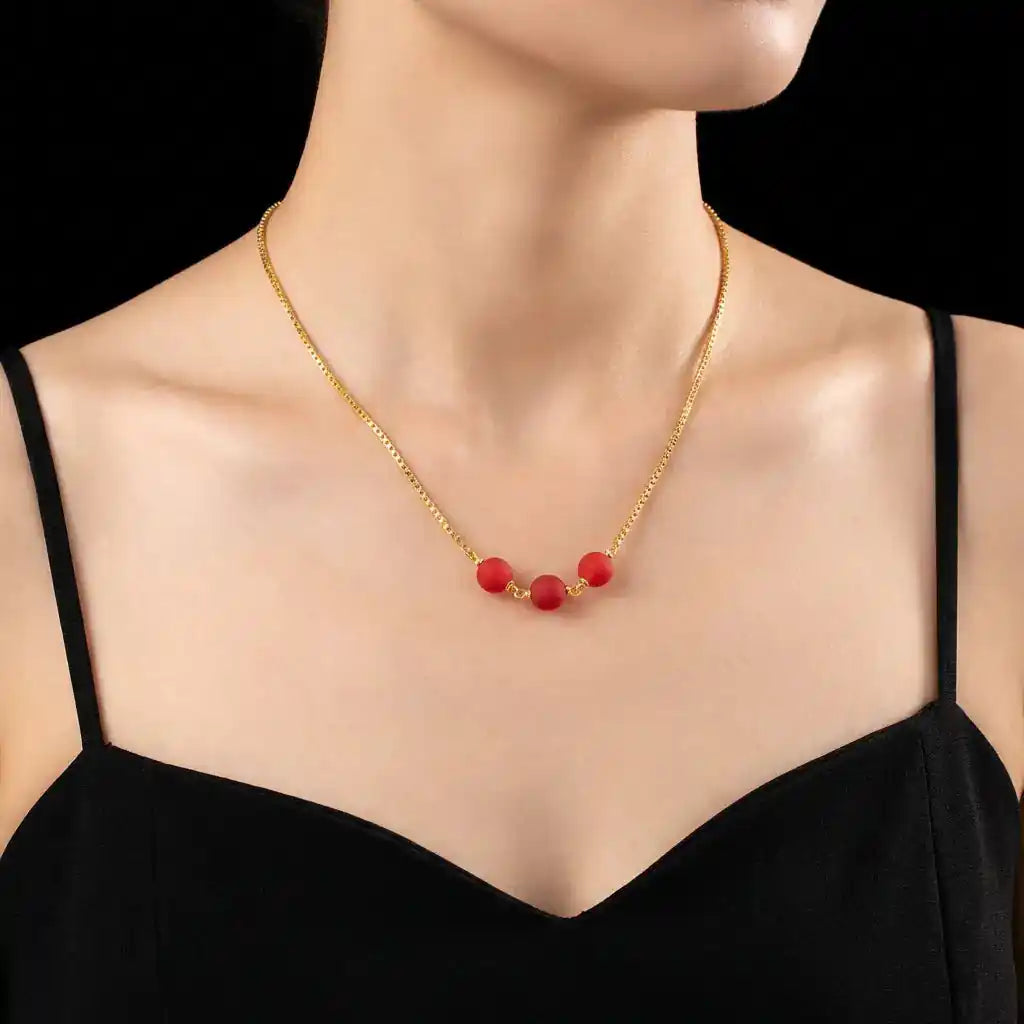 Trendy Red Coral Stone Necklace
