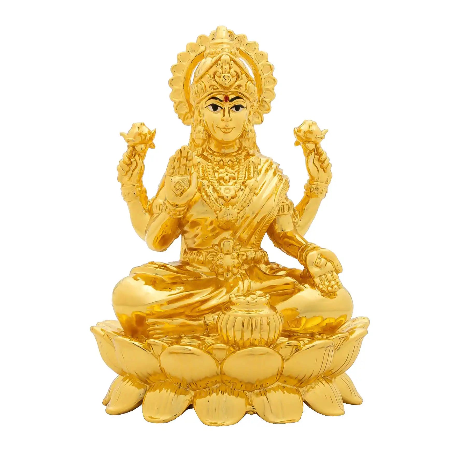 Goddess Lakshmi devi Idol – Lotus Base Design – Traditional Hindu Deity Sculpture – Lakshmi Mandir Decor – Home & Puja Gift  | PIDLA74-066