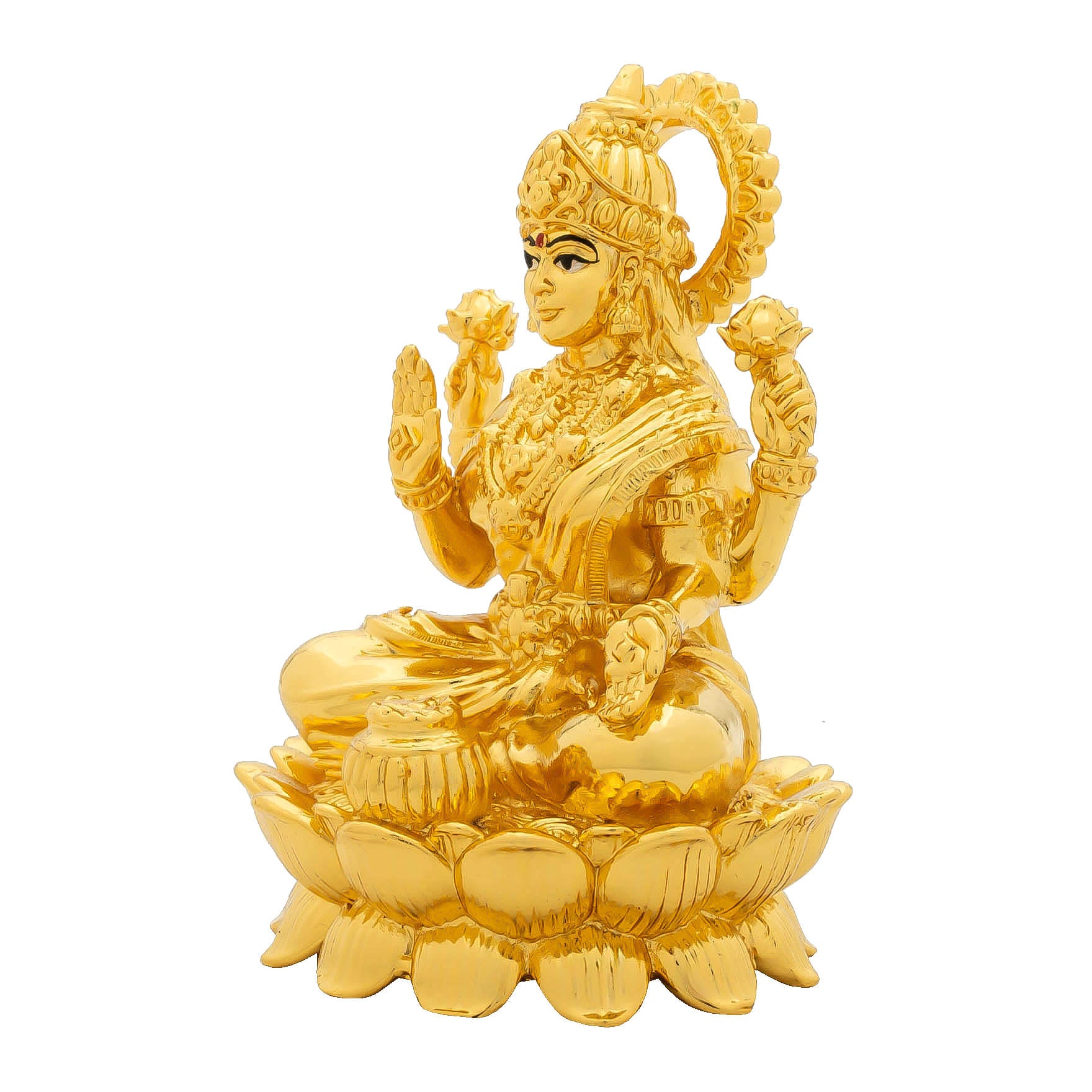 Goddess Lakshmi devi Idol – Lotus Base Design – Traditional Hindu Deity Sculpture – Lakshmi Mandir Decor – Home & Puja Gift  | PIDLA74-066