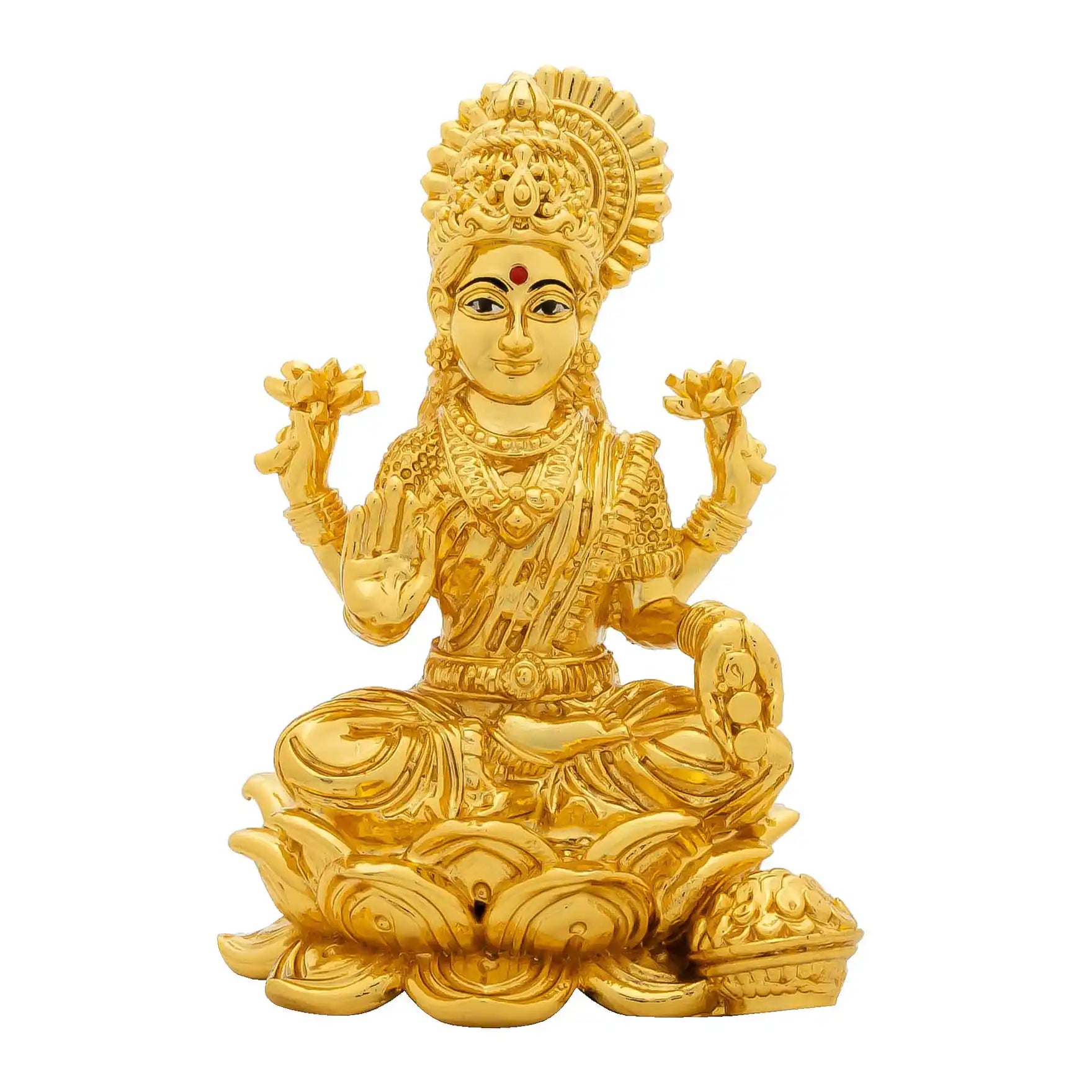 Goddess Lakshmi devi Idol – Lotus Base Design – Traditional Hindu Deity Sculpture – Lakshmi Mandir Decor – Home & Puja Gift | PIDLA73-007
