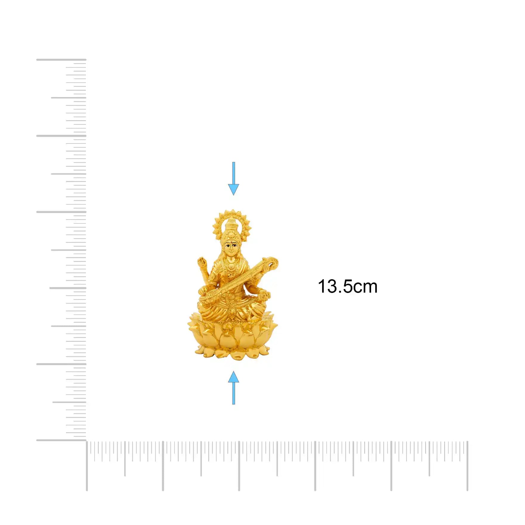 Goddess Saraswati Idol on Lotus – Gold Plated Decorative Statue – Veena Playing Design – Hindu Spiritual Figurine – Pooja & Home Decor | PIDSW19-0001