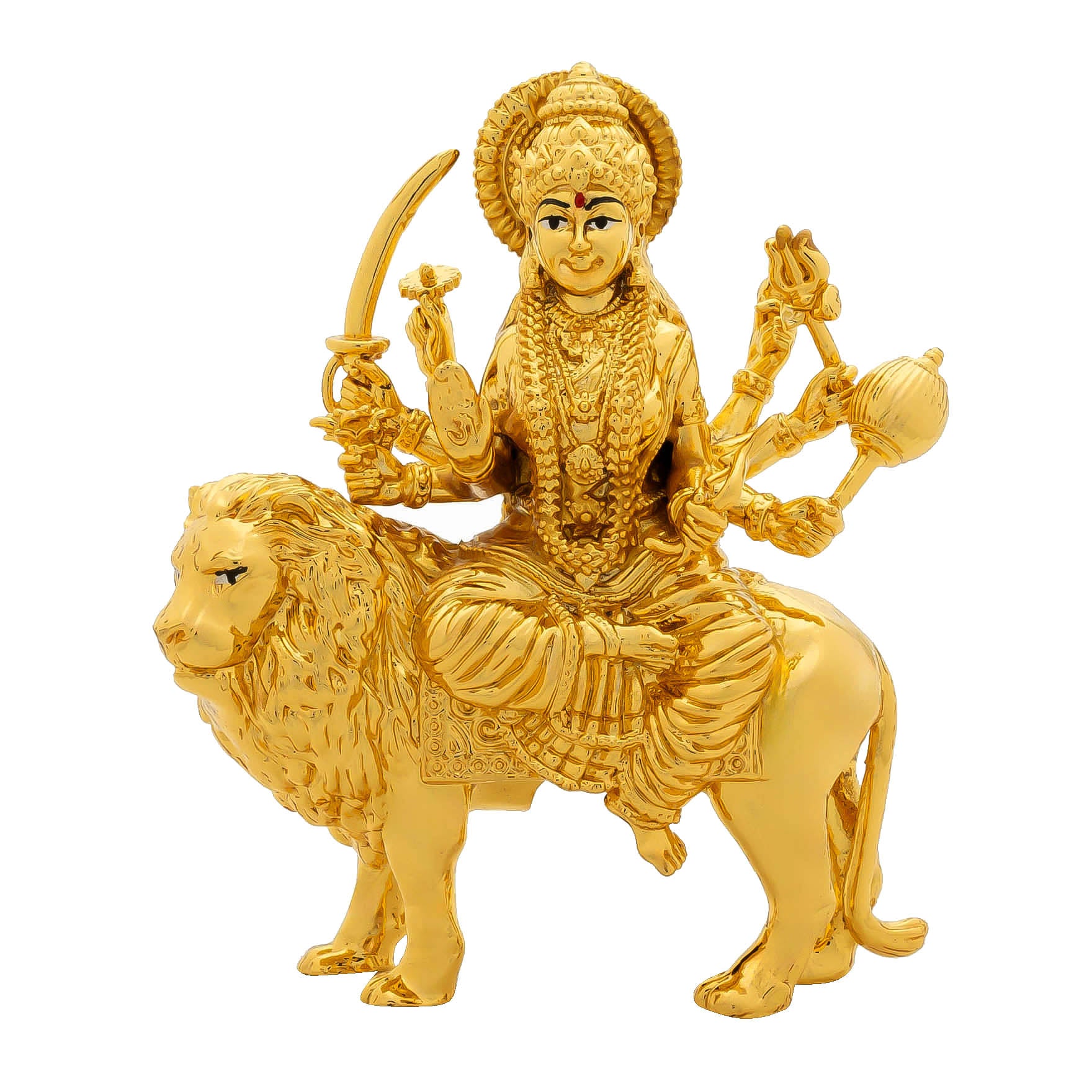 Durga Devi Idol – Gold-Plated Hindu Goddess Statue – Tiger-Riding Shakti Murti – Home Temple & Navratri Puja Decor | PIDDU12-056