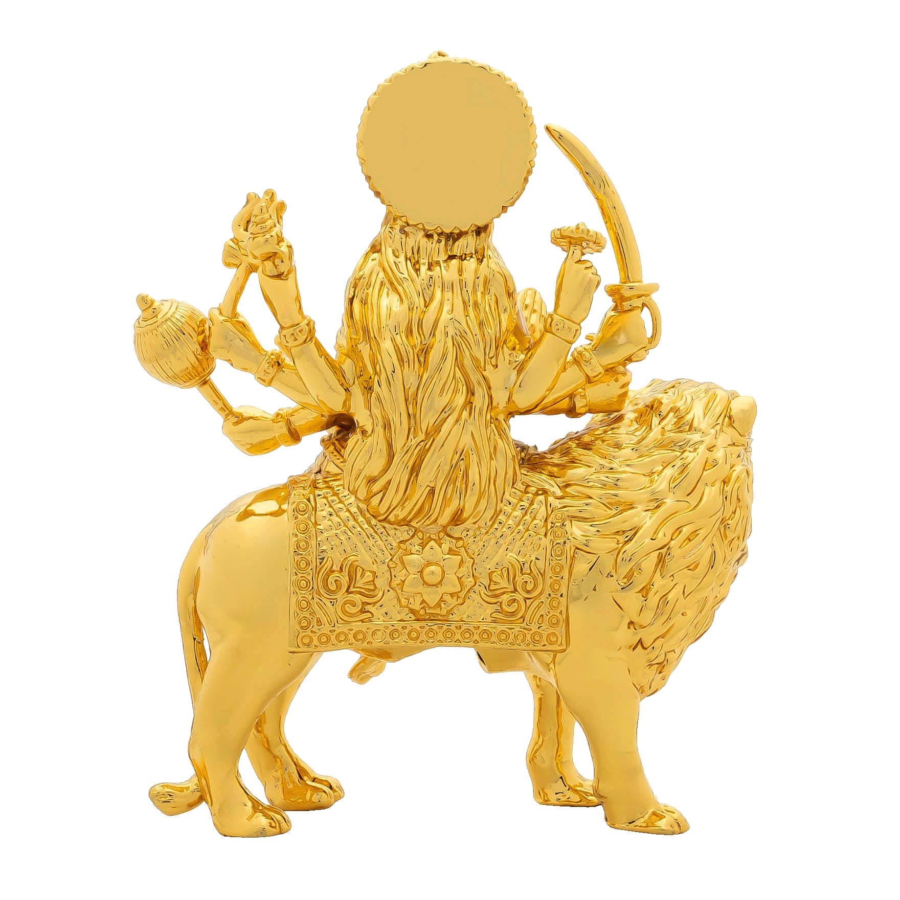 Durga Devi Idol – Gold-Plated Hindu Goddess Statue – Tiger-Riding Shakti Murti – Home Temple & Navratri Puja Decor | PIDDU12-056