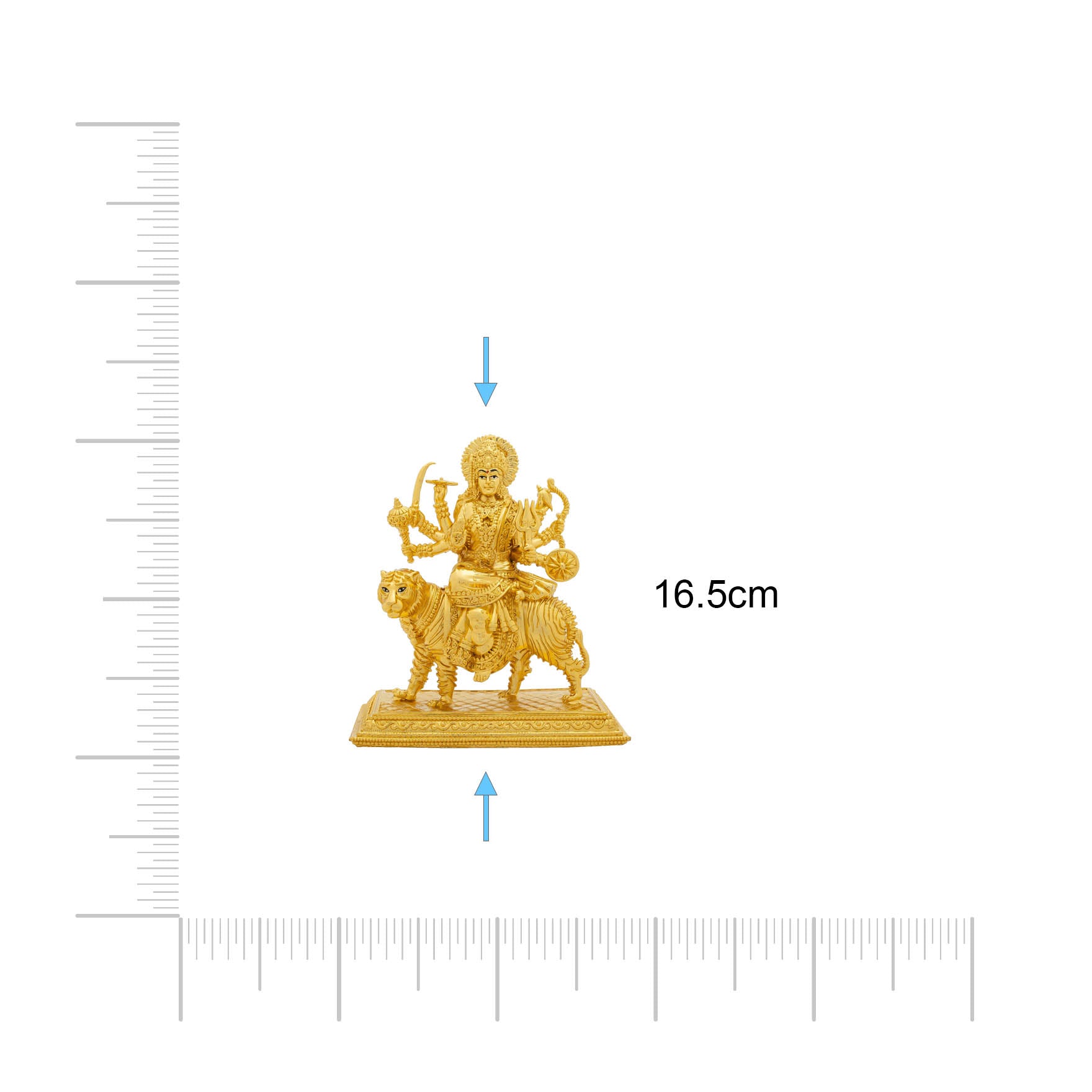 Durga Devi Idol – Gold-Plated Hindu Goddess Statue – Tiger-Riding Shakti Murti – Home Temple & Navratri Puja Decor |PIDDU17-0072