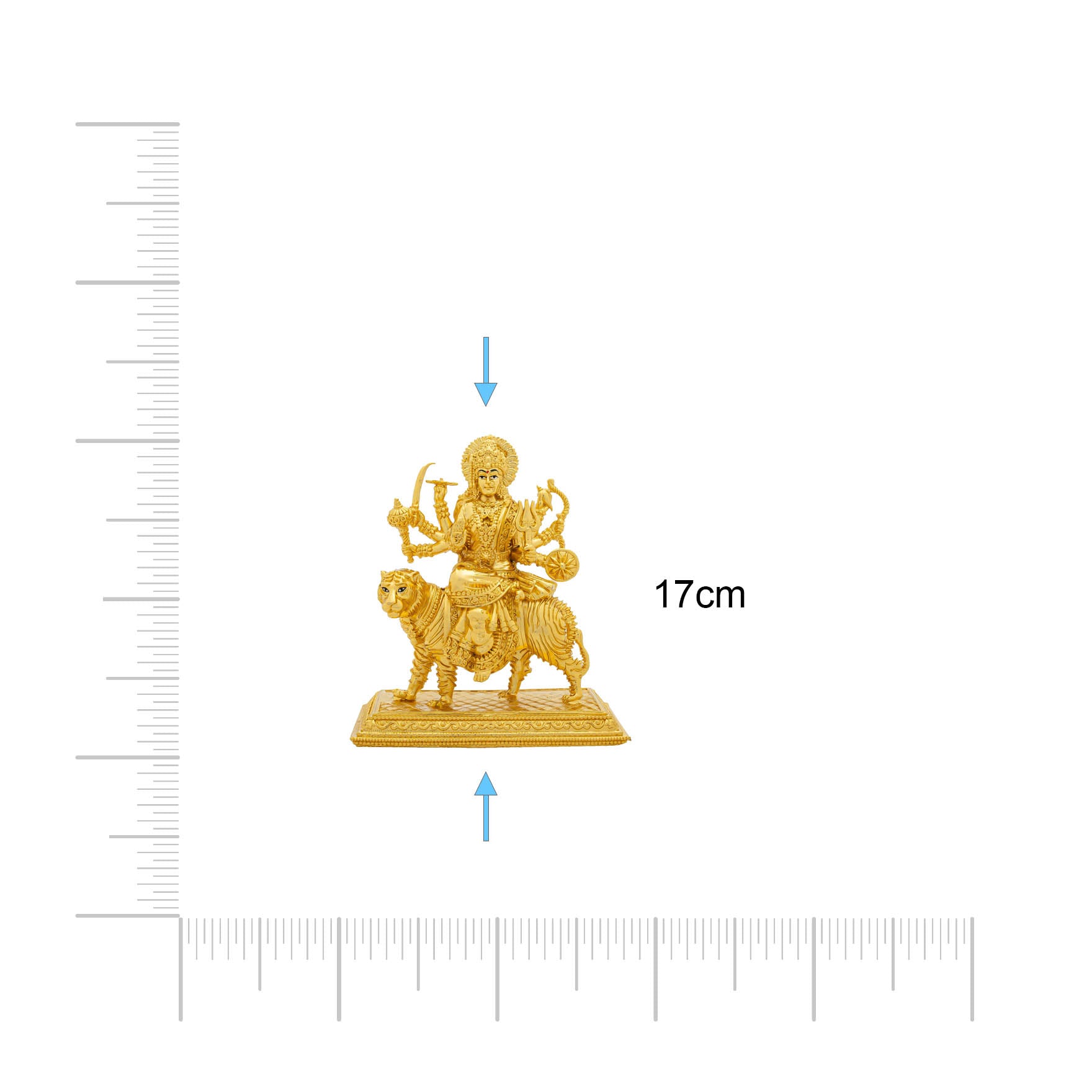Durga Devi Idol – Gold-Plated Hindu Goddess Statue – Tiger-Riding Shakti Murti with Multiple Arms – Home Temple & Navratri Puja Decor | PIDDU21-0013