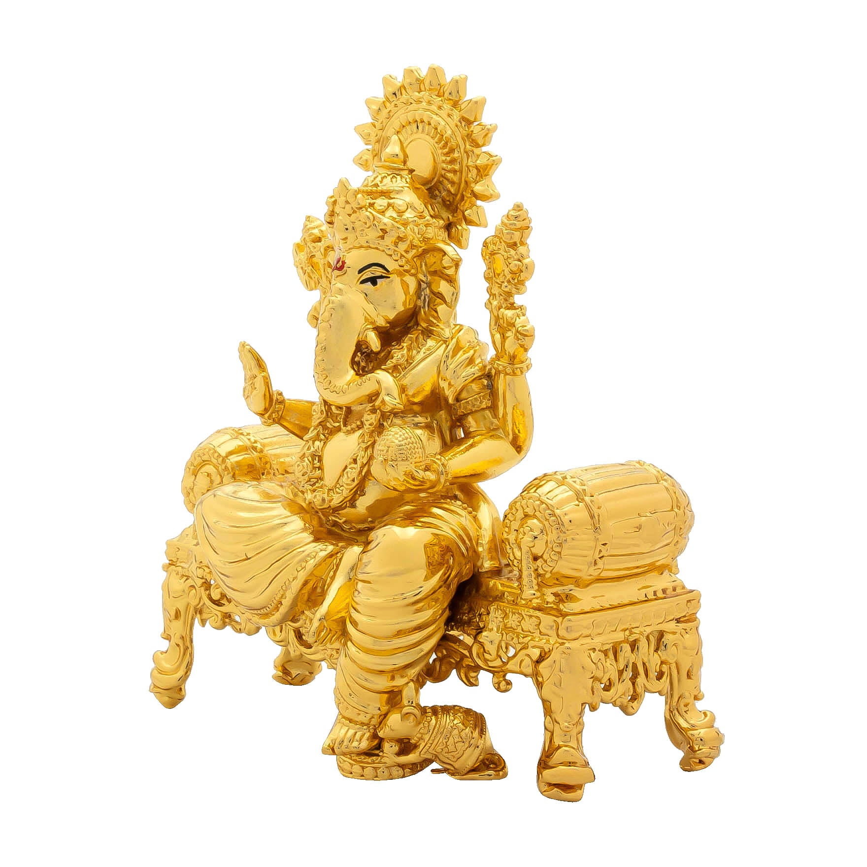 Lord Ganesha Idol – Gold Plated Brass – Royal Throne Design with Sun Halo – Ganapati Murti/Statue – Home Temple & Puja Décor |PIDG208-057