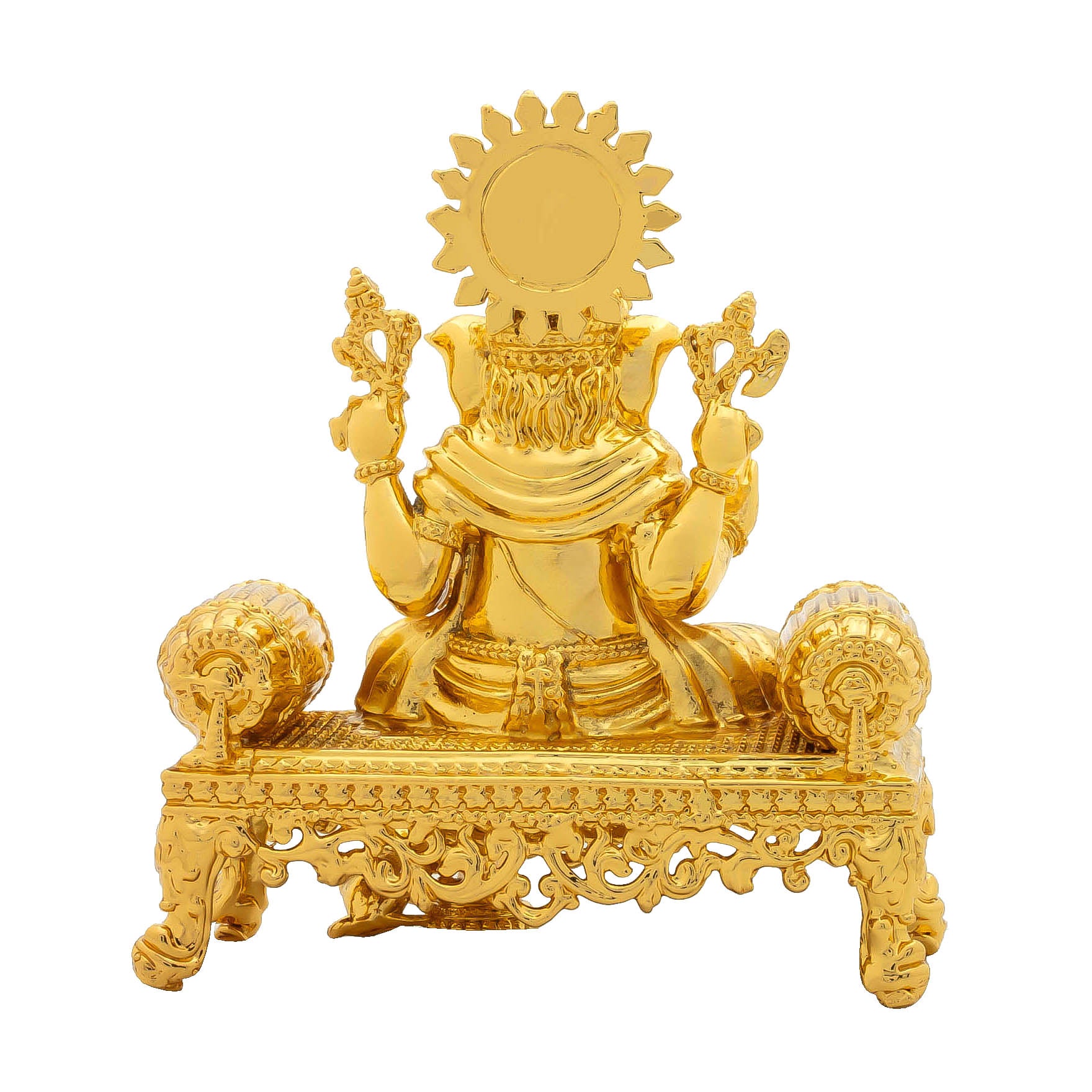 Lord Ganesha Idol – Gold Plated Brass – Royal Throne Design with Sun Halo – Ganapati Murti/Statue – Home Temple & Puja Décor |PIDG208-057
