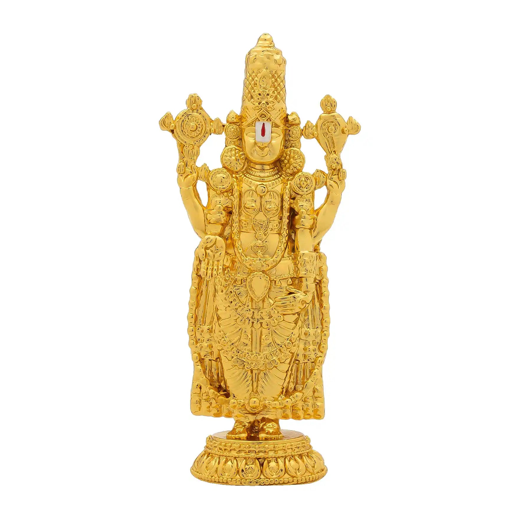 Lord Balaji Idol – Gold Plated Decorative Statue – Tirupati Venkateswara Swamy Design – Hindu Spiritual Figurine – Pooja & Home Decor | PIDTH25-004