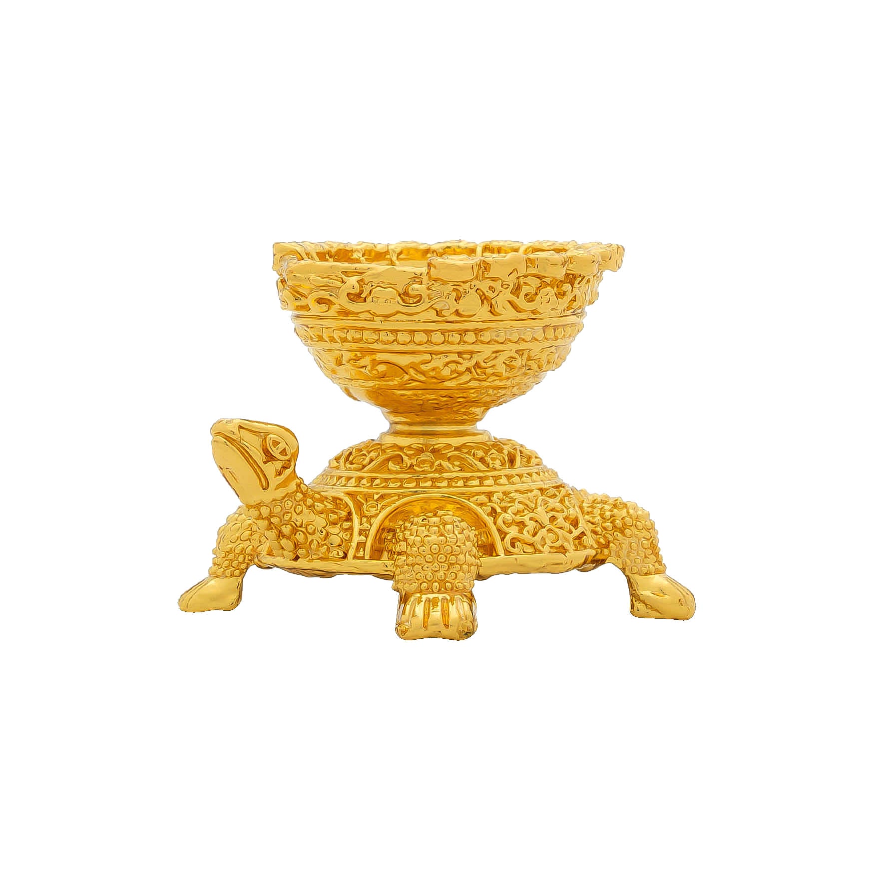 Tortoise Base Diya Holder – Gold Plated Decorative Bowl – Kurma Design – Hindu Spiritual Figurine – Pooja & Home Decor | PIDTO4-051
