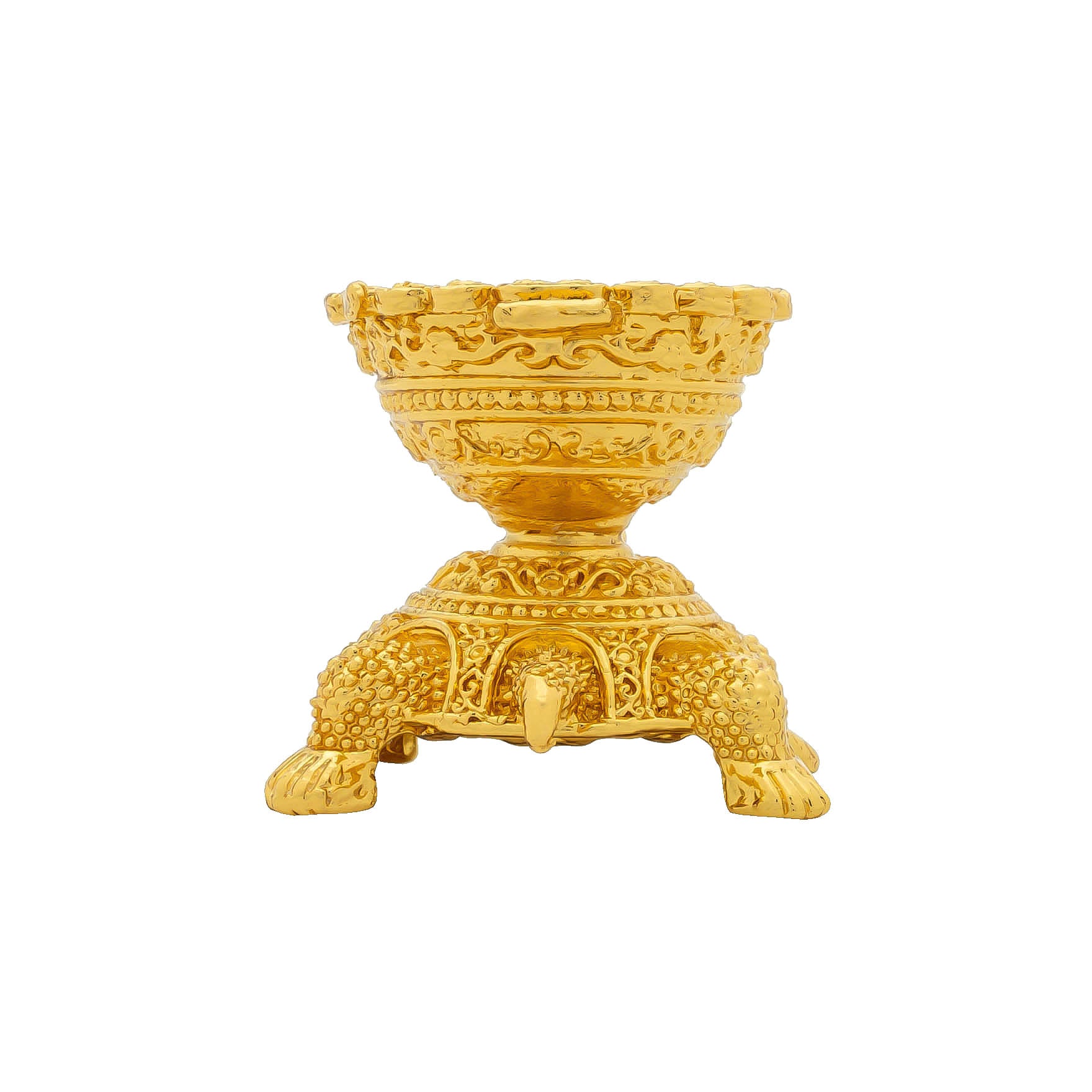 Tortoise Base Diya Holder – Gold Plated Decorative Bowl – Kurma Design – Hindu Spiritual Figurine – Pooja & Home Decor | PIDTO4-051