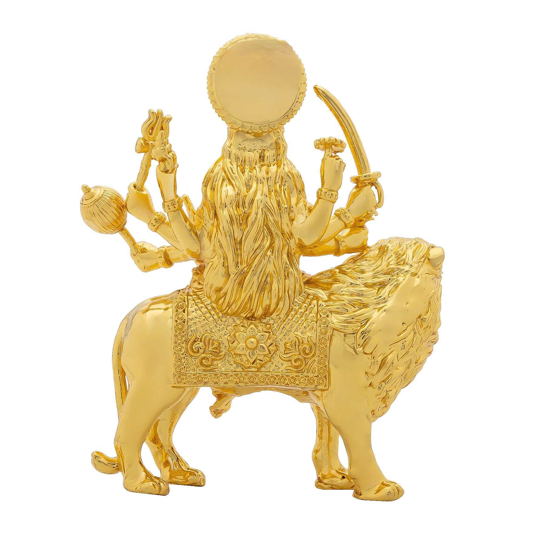 Durga Devi Idol – Gold-Plated Hindu Goddess Statue – Lion-Riding Mahishasura Mardini Murti – Home Temple & Festive Puja Decor | PIDDU23-0011