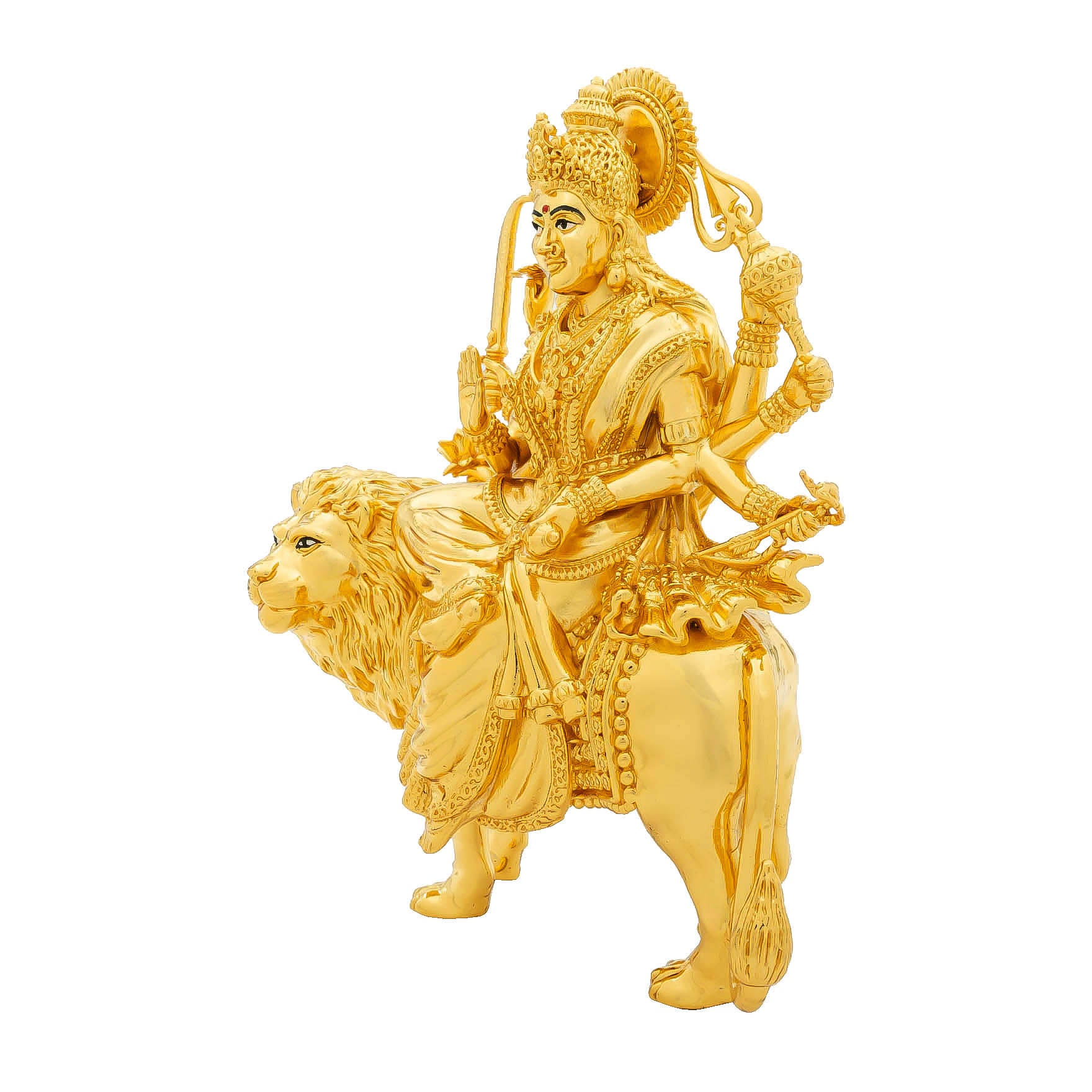 Durga Devi Idol – Gold-Plated Hindu Goddess Statue – Lion-Riding Mahishasura Mardini Murti – Home Temple & Festive Puja Decor | PIDDU20-0004