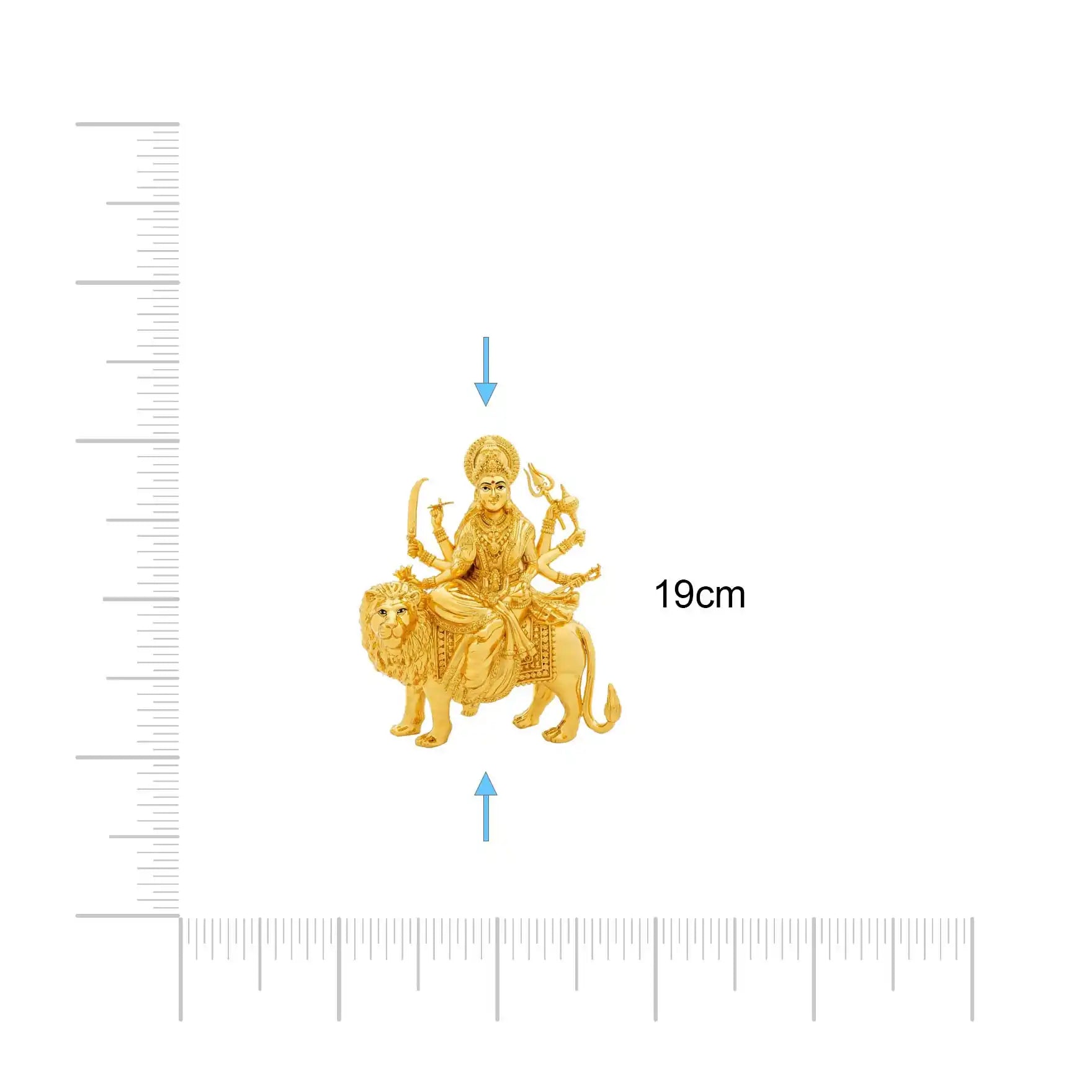 Durga Devi Idol – Gold-Plated Hindu Goddess Statue – Lion-Riding Mahishasura Mardini Murti – Home Temple & Festive Puja Decor | PIDDU20-0004