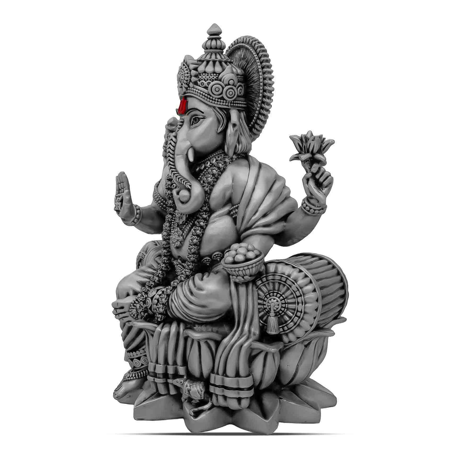 Lord Ganesha Idol – Antique Silver-Finish Resin Murti – Vinayaka Sitting Sculpture – Hindu Deity for Home Temple & Festive Décor | PIDRSG19a-0041