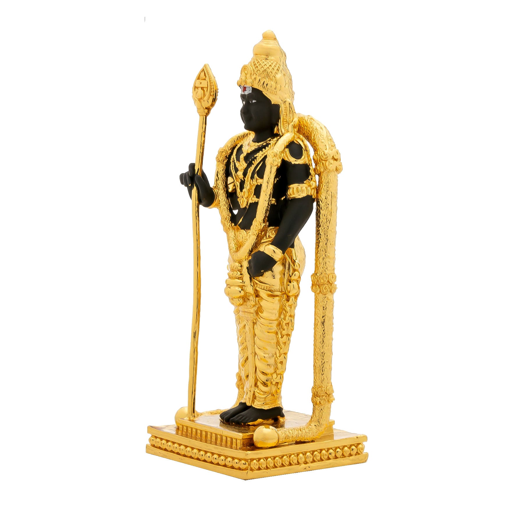 Lord Murugan Idol – Gold-Plated and Black Finish Hindu God Statue – Vel Holding Kartikeya Murti – South Indian Puja & Home Temple Decor | PIDBM1-007