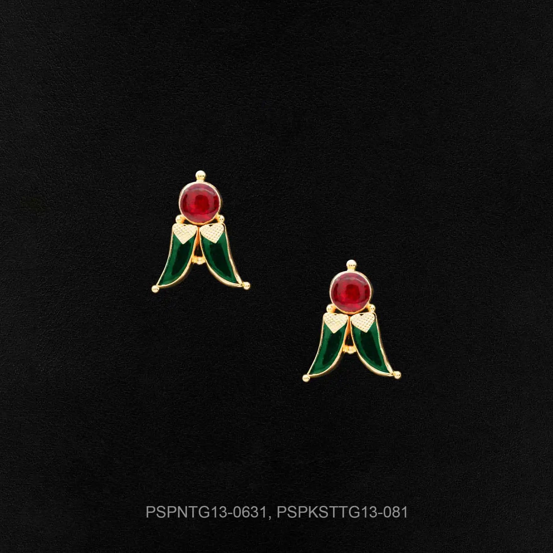 Palakka Green Stone Necklace with Stud PSPKNTG13-0631, PSPKSTTG13-081