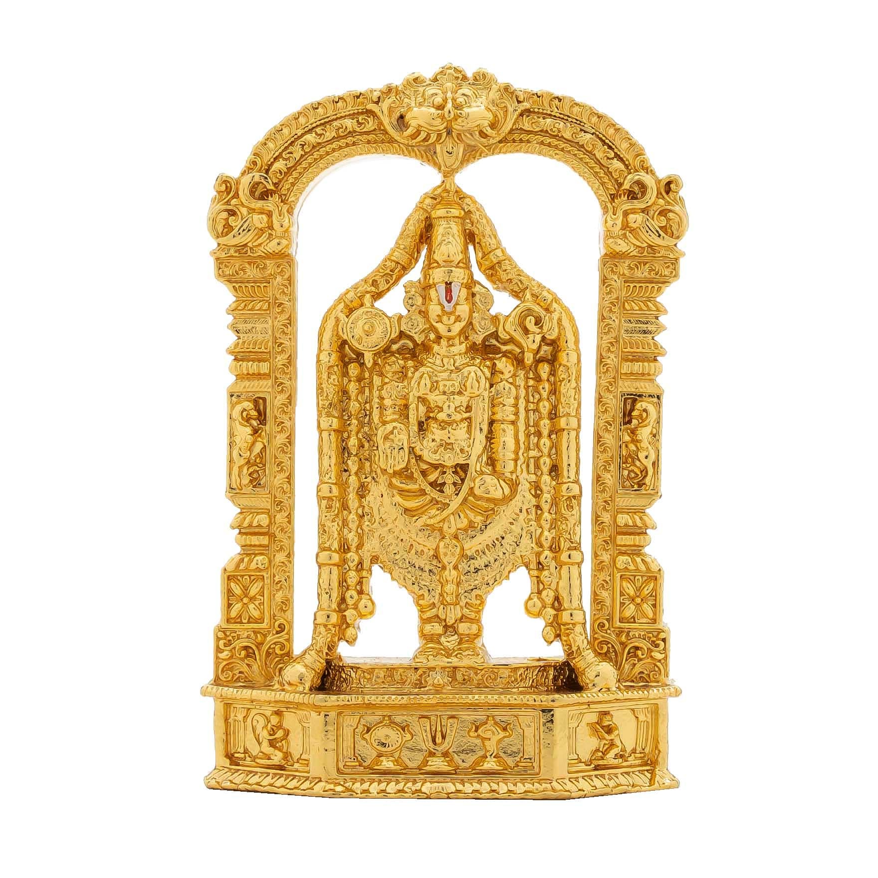 Lord Venkateswara Idol with Prabhavali – Gold Plated Decorative Statue – Tirupati Balaji Temple Design – Hindu Spiritual Figurine – Pooja & Home Decor | PIDTH24-055