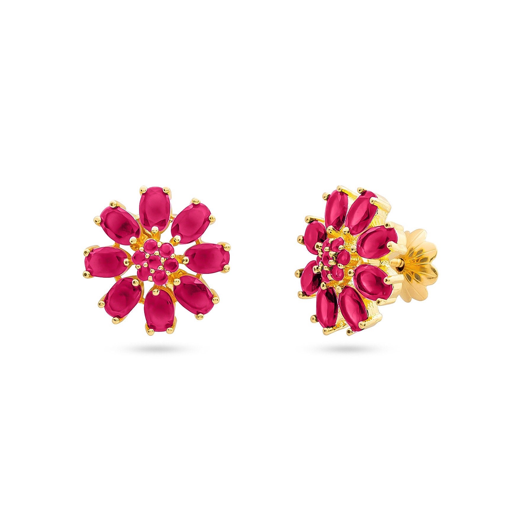 Flower Shaped Gold Plated Earrings Online | Parakkat Jewels