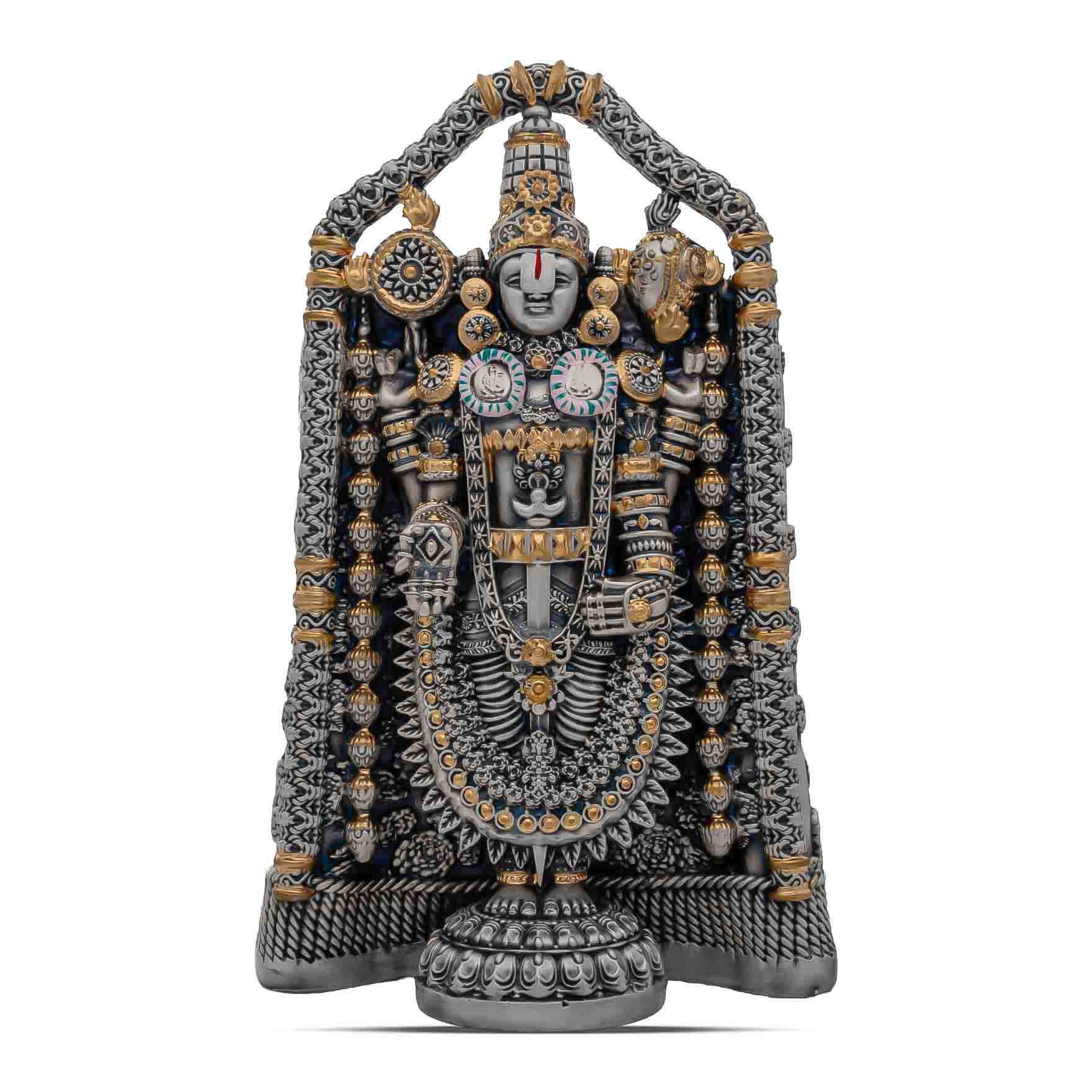 Lord Venkateswara Idol – Antique Silver Layered Temple Style Figurine – Tirupati Balaji Murti (Hindu Spiritual Statue) – Pooja & Home Décor | PIDRST3-007