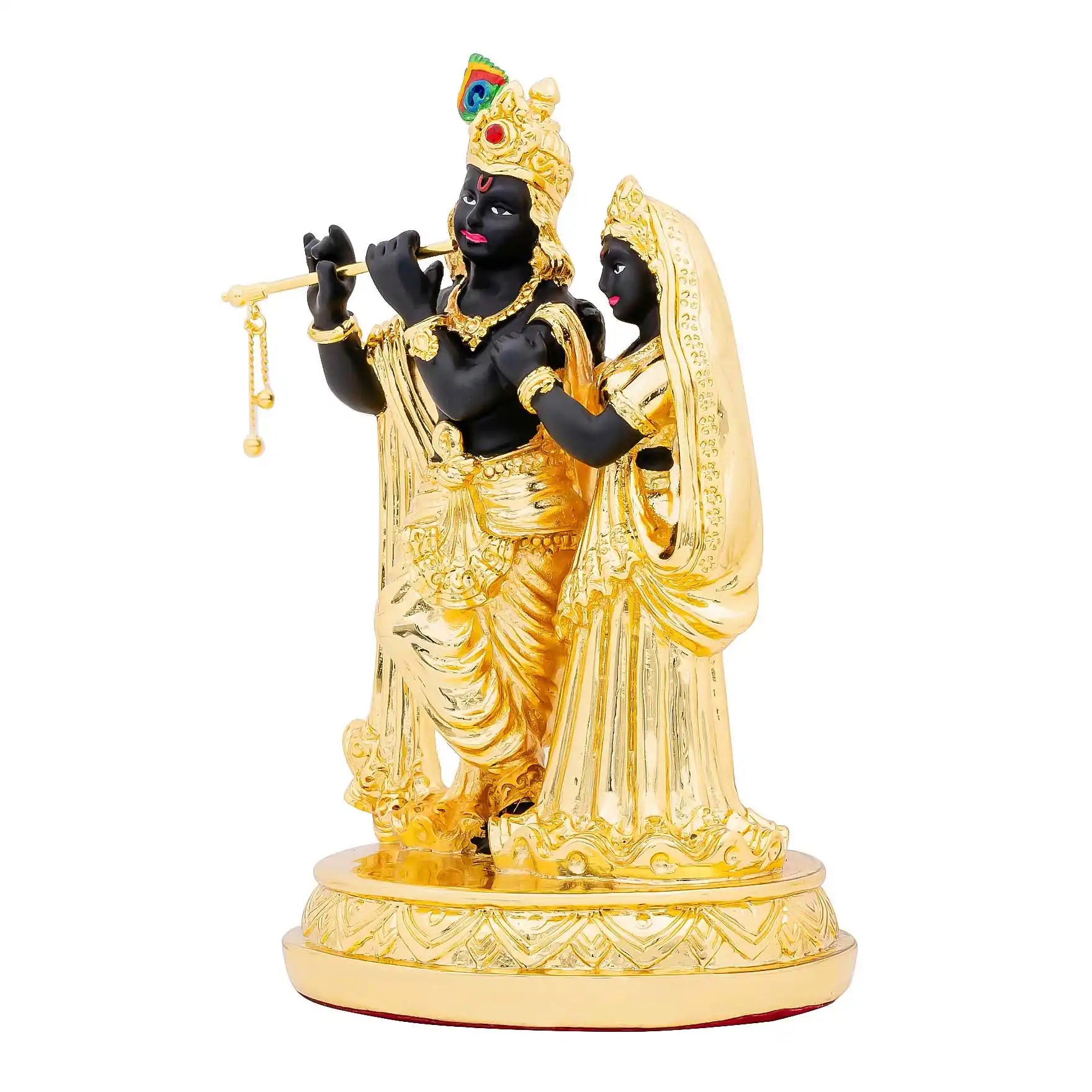 Radha Krishna Idol – Gold Layered Figurine with Flute – Hindu Spiritual Statue – Pooja & Home Décor | PIDRBRK6-004