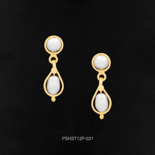 Pearl Bezel Duo Drop Earrings Gold Layered – Hanging, Teardrop, Pearl Work – product view 1