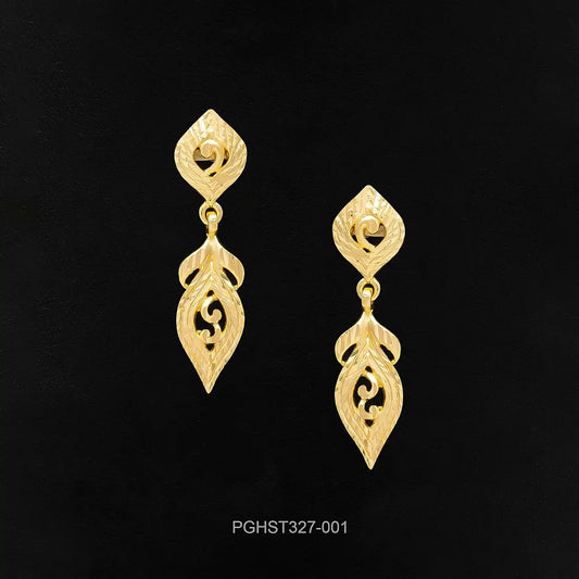 Kite Leaf Drop Earrings Gold Layered – Hanging, Jali or Cutwork, Thick Gold Layered – product view 1