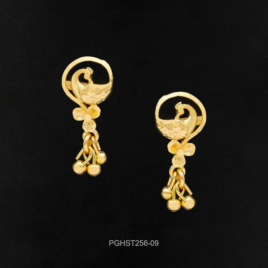 Swirl Bead Drop Earrings Gold Layered – Hanging, Floral, Peacock – product view 1