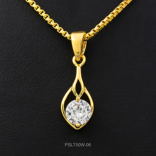 Teardrop Curl Solitaire Drop Stone Locket Gold Layered – Pendant, Leaf, CZ – product view 1