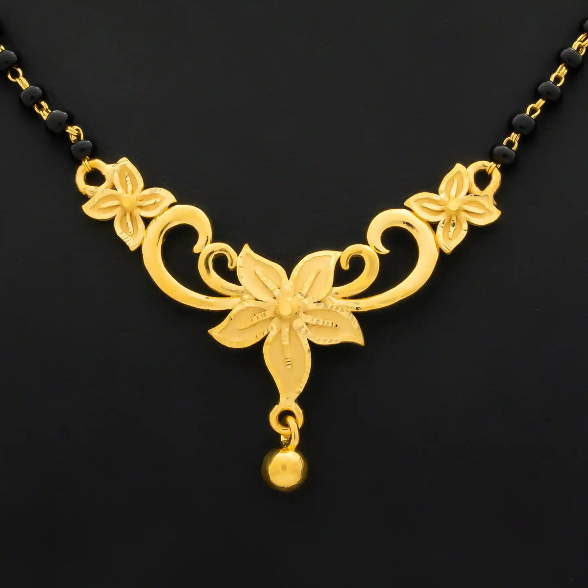 Black Bead Scroll Fine Karimani Mangalsutra Gold Layered