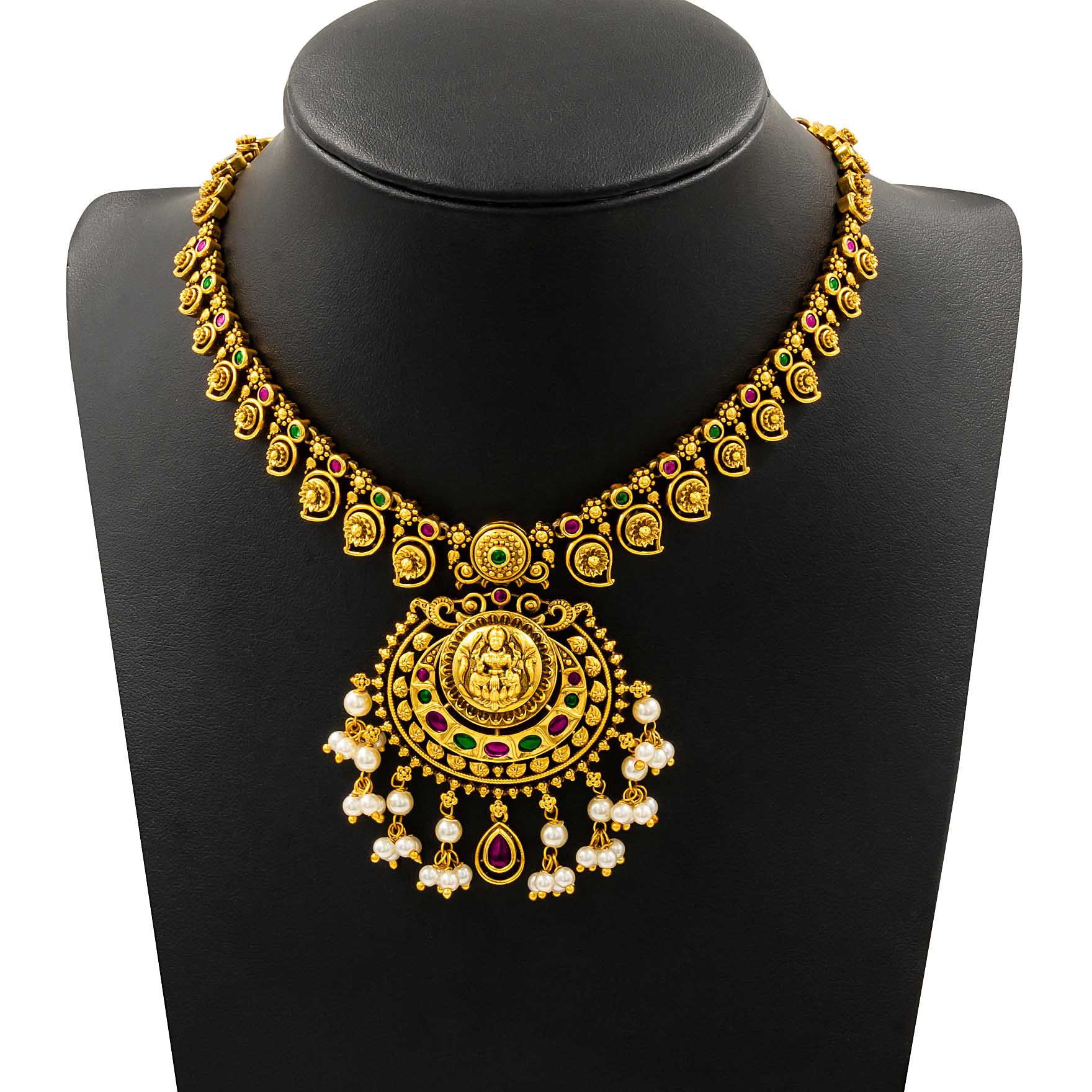 Sreshta Collection Gheru Necklace with Earrings PSGRNSSR12RG-086, PSGRHSTSR5RG-022