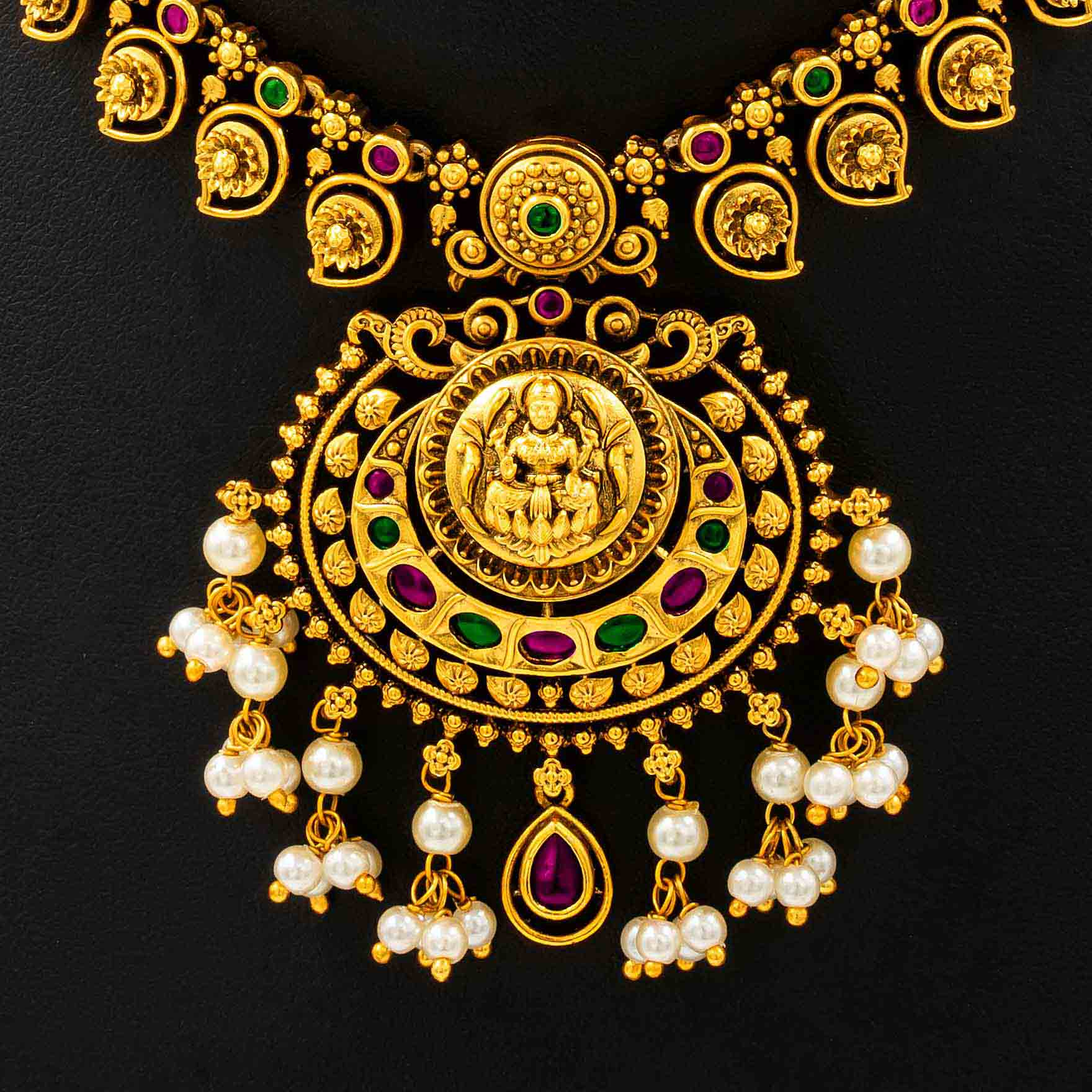 Sreshta Collection Gheru Necklace with Earrings PSGRNSSR12RG-086, PSGRHSTSR5RG-022