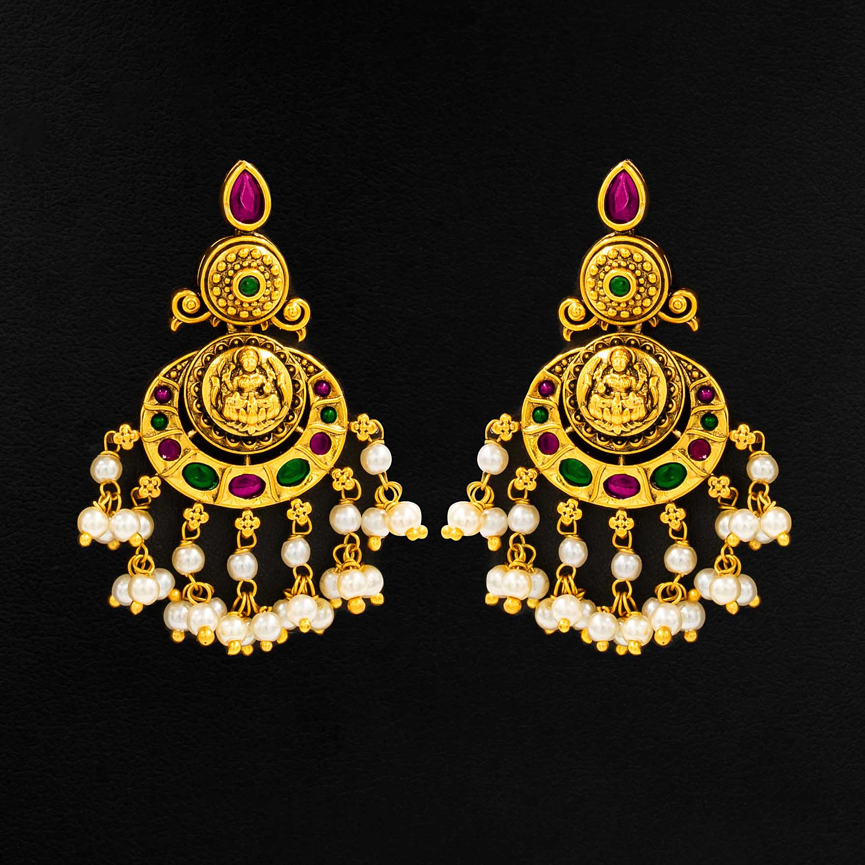 Sreshta Collection Gheru Necklace with Earrings PSGRNSSR12RG-086, PSGRHSTSR5RG-022