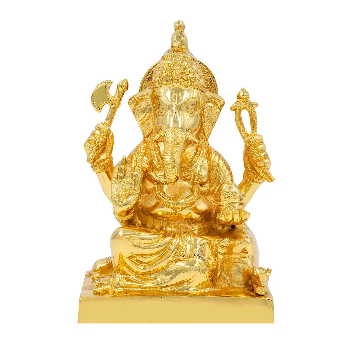 Ganesha Plain Block Brass Idol Gold Layered